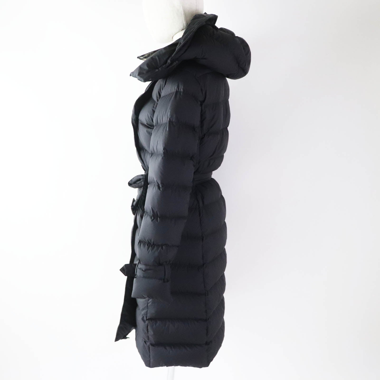 Burberry Nylon Belted Hooded Down Coat Black S