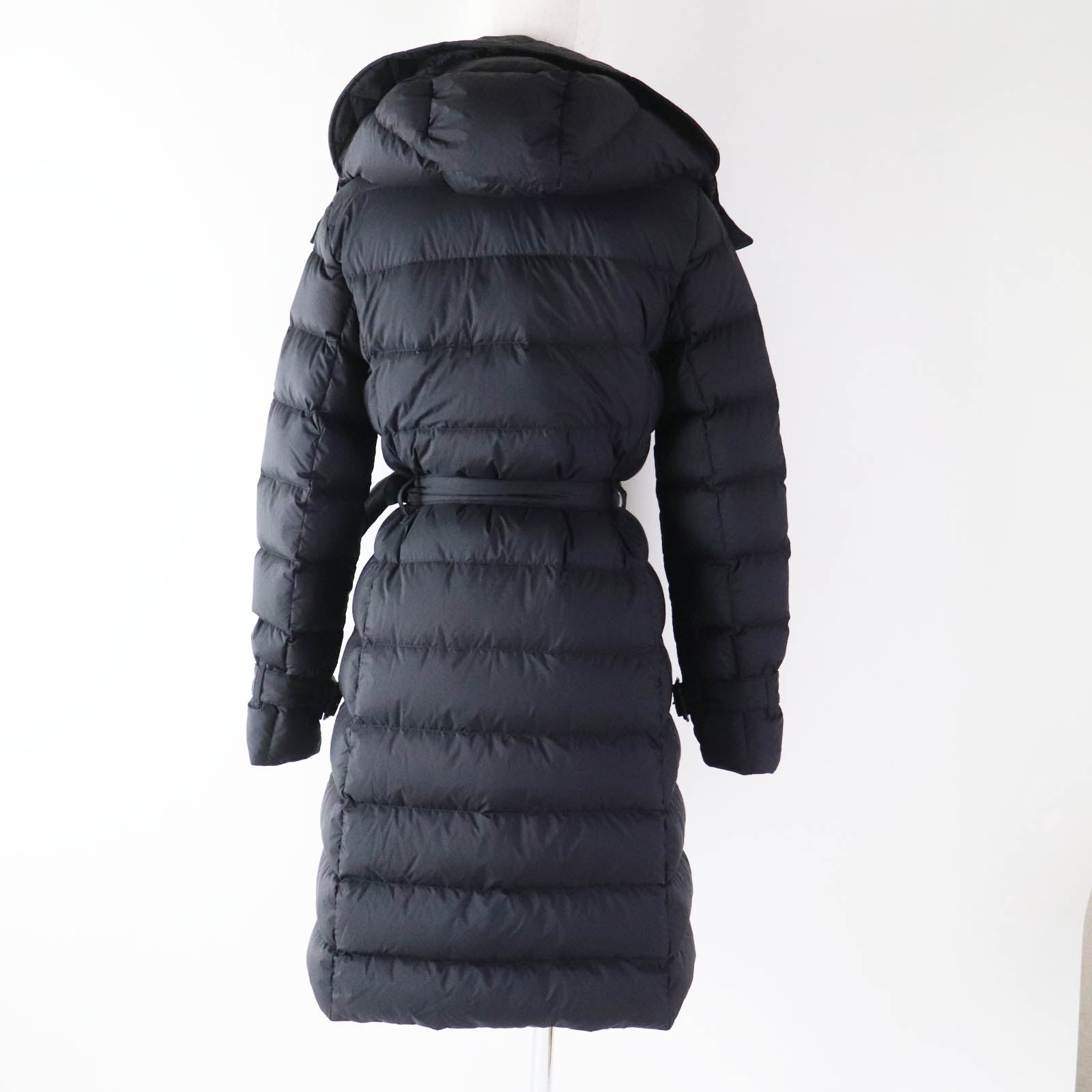 Burberry Nylon Belted Hooded Down Coat Black S