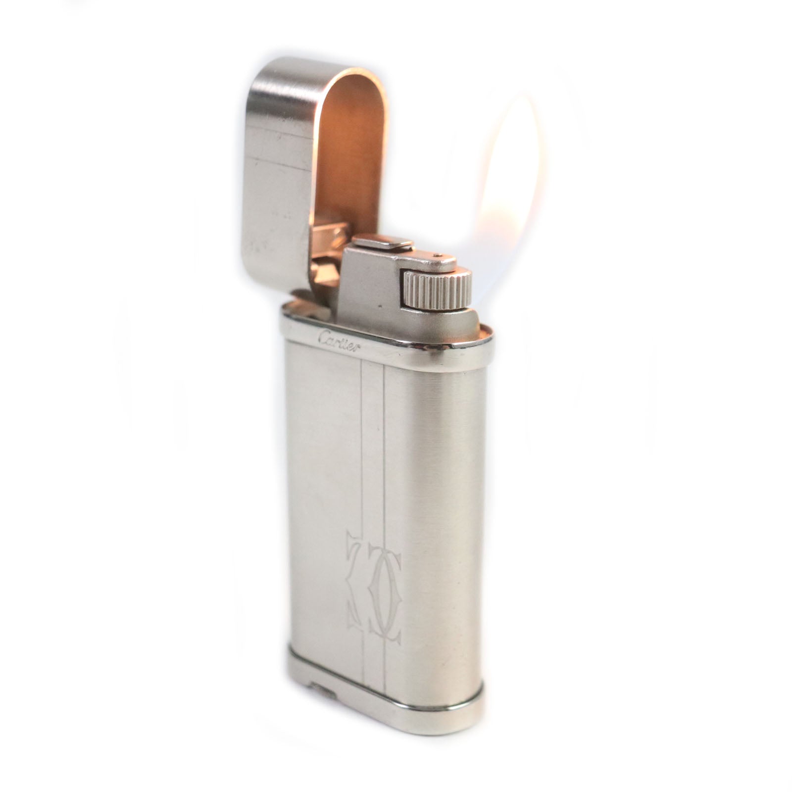 Cartier Oval Godron Logo Roller Gas Lighter Silver