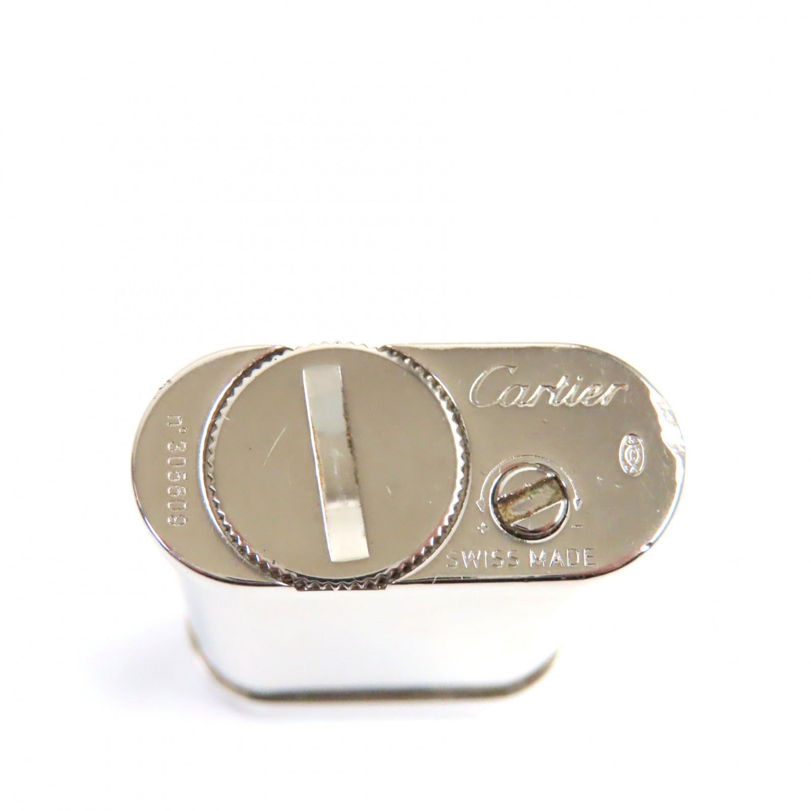 Cartier Oval Godron Logo Roller Gas Lighter Silver