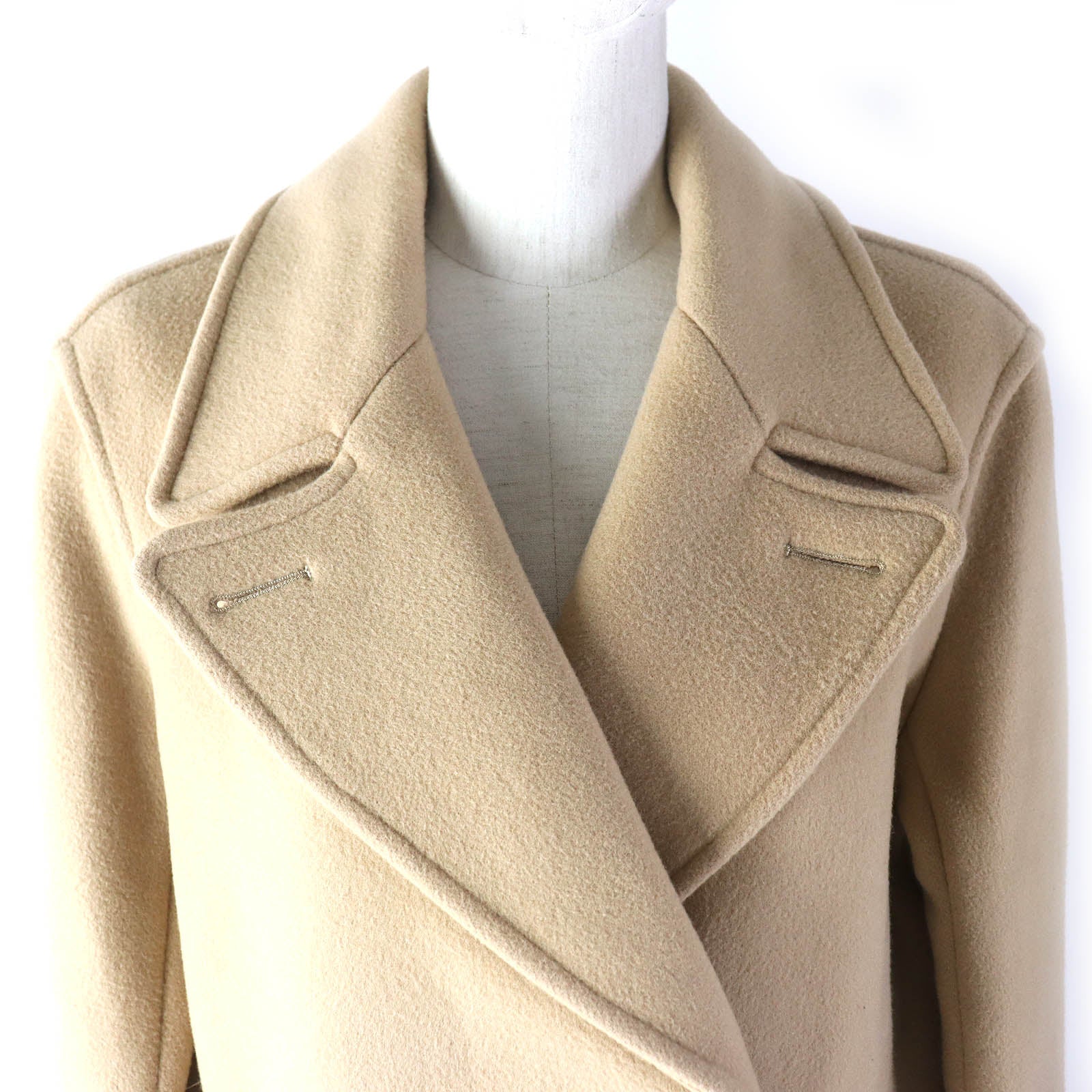 Gloverall F8441 Long Reefer Wool Coat XS Beige