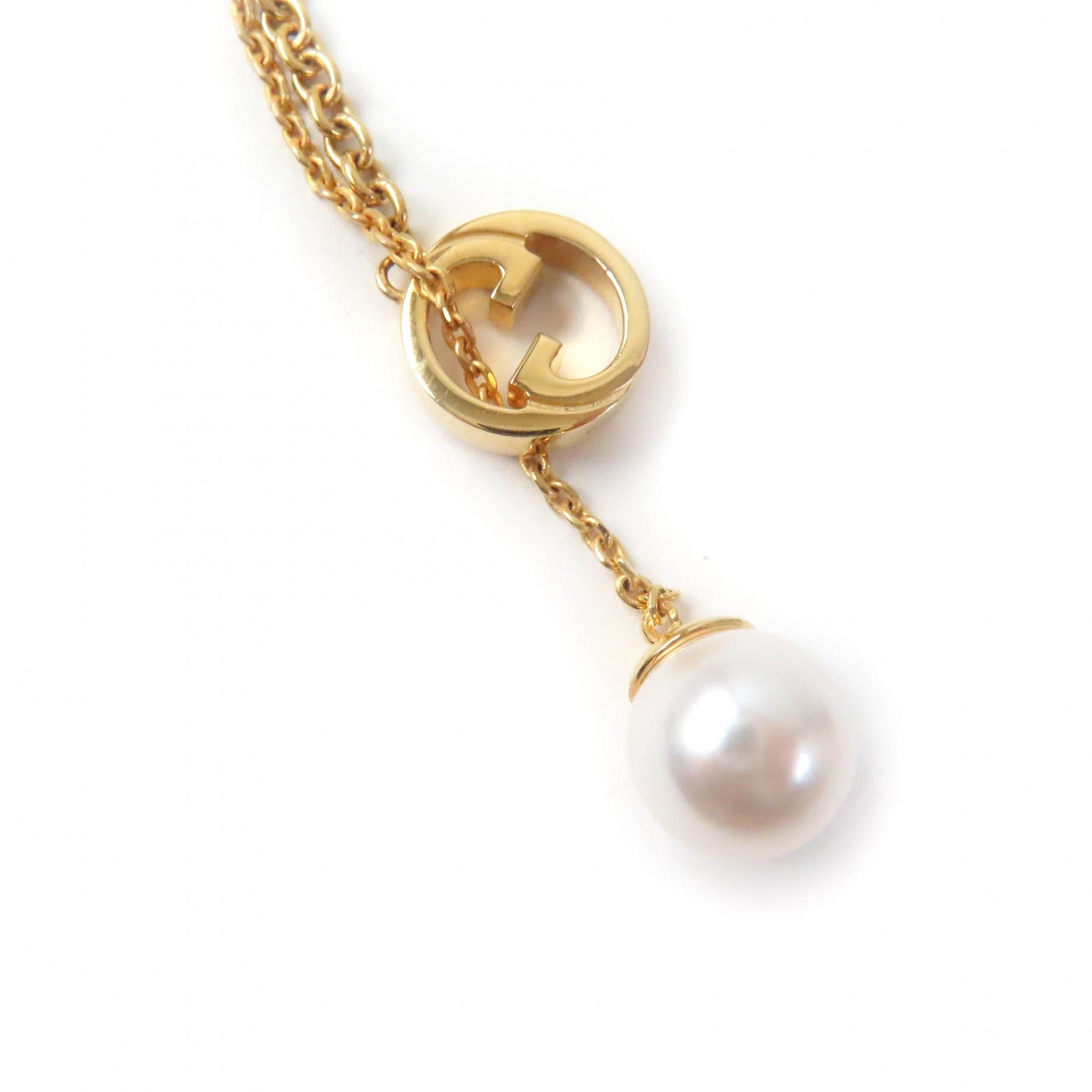 Gucci Blondie Pearl Drop Necklace Gold Glass Pearl