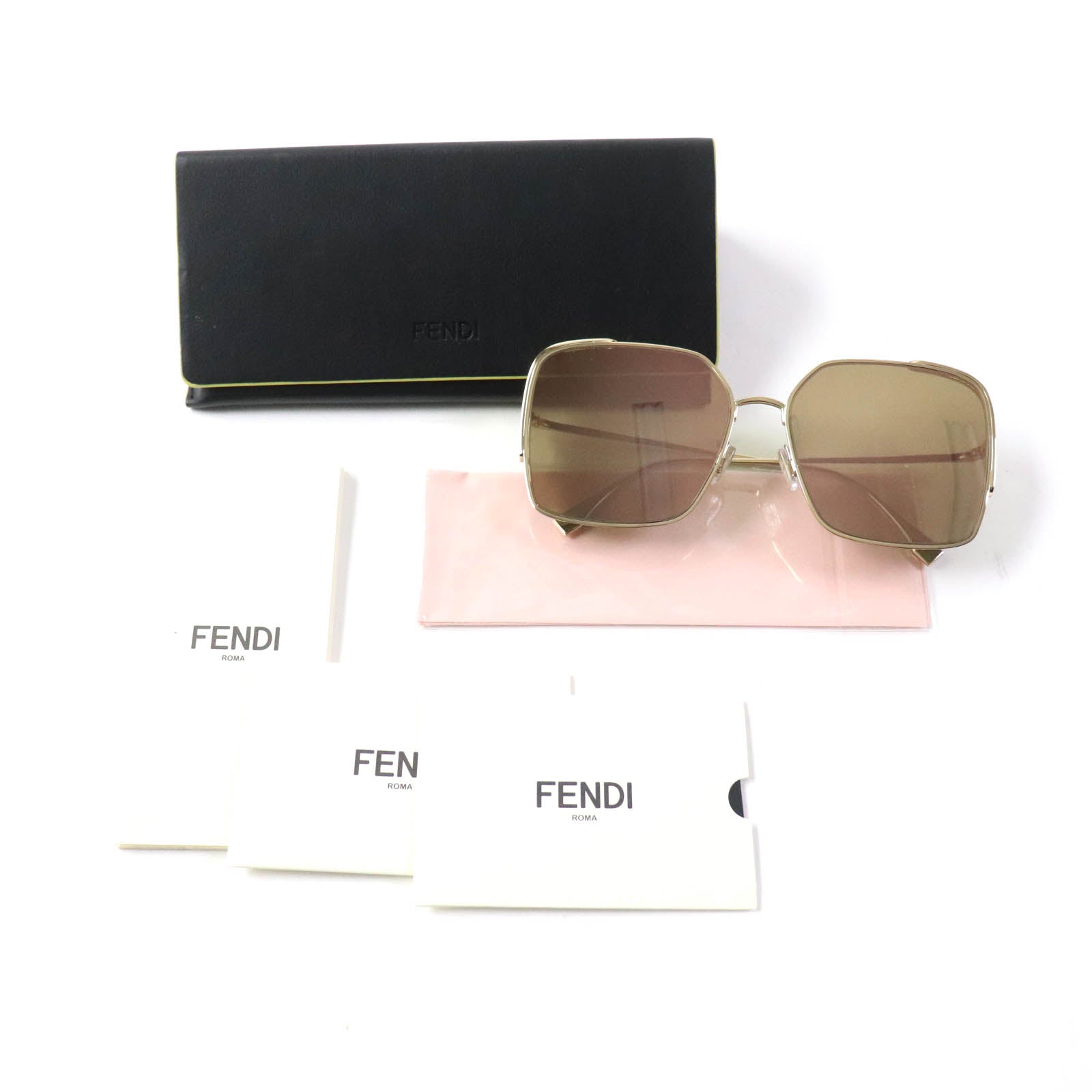 Fendi FF Logo Square Mirror Sunglasses Gold