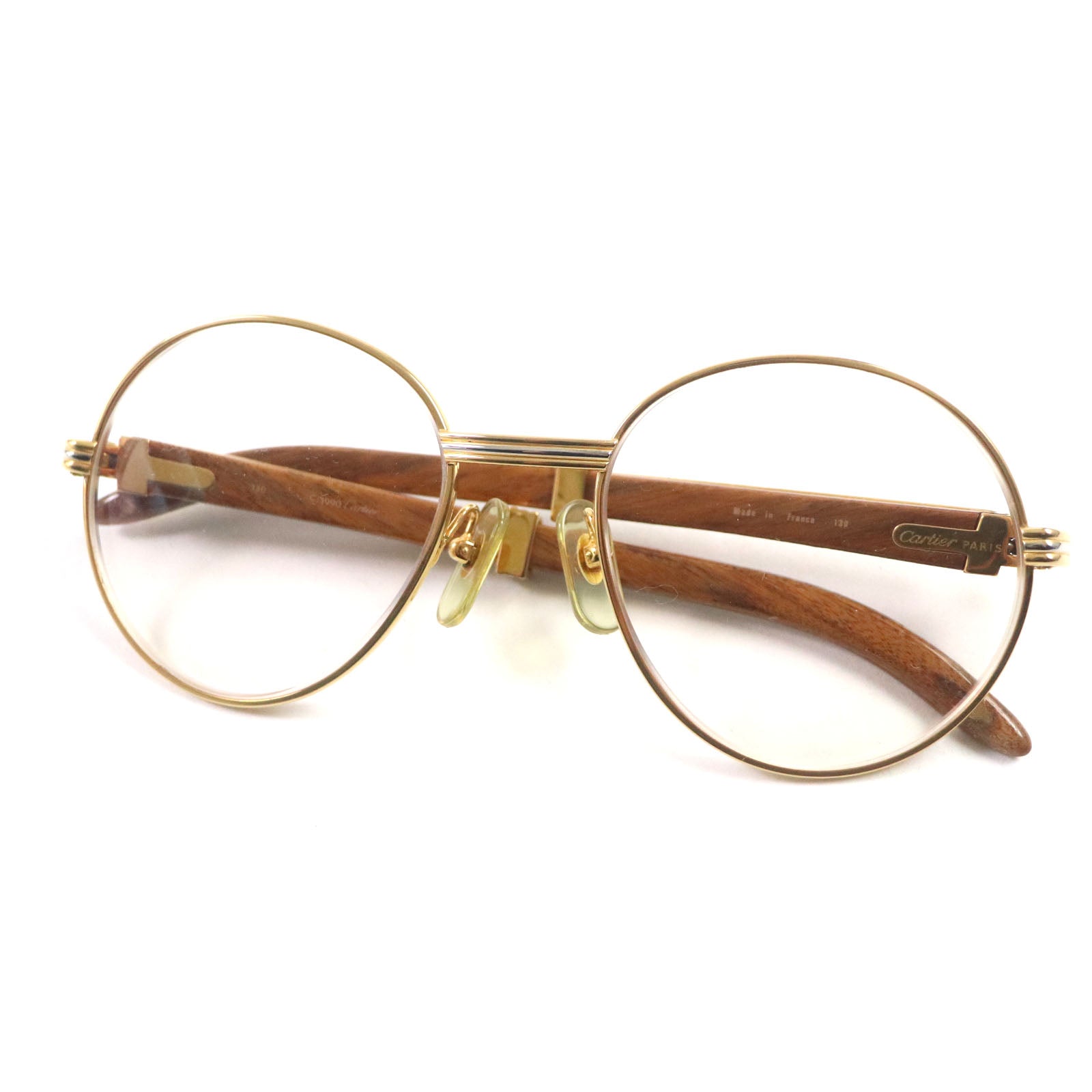 Cartier Metal Wood Temple Glasses Gold Brown