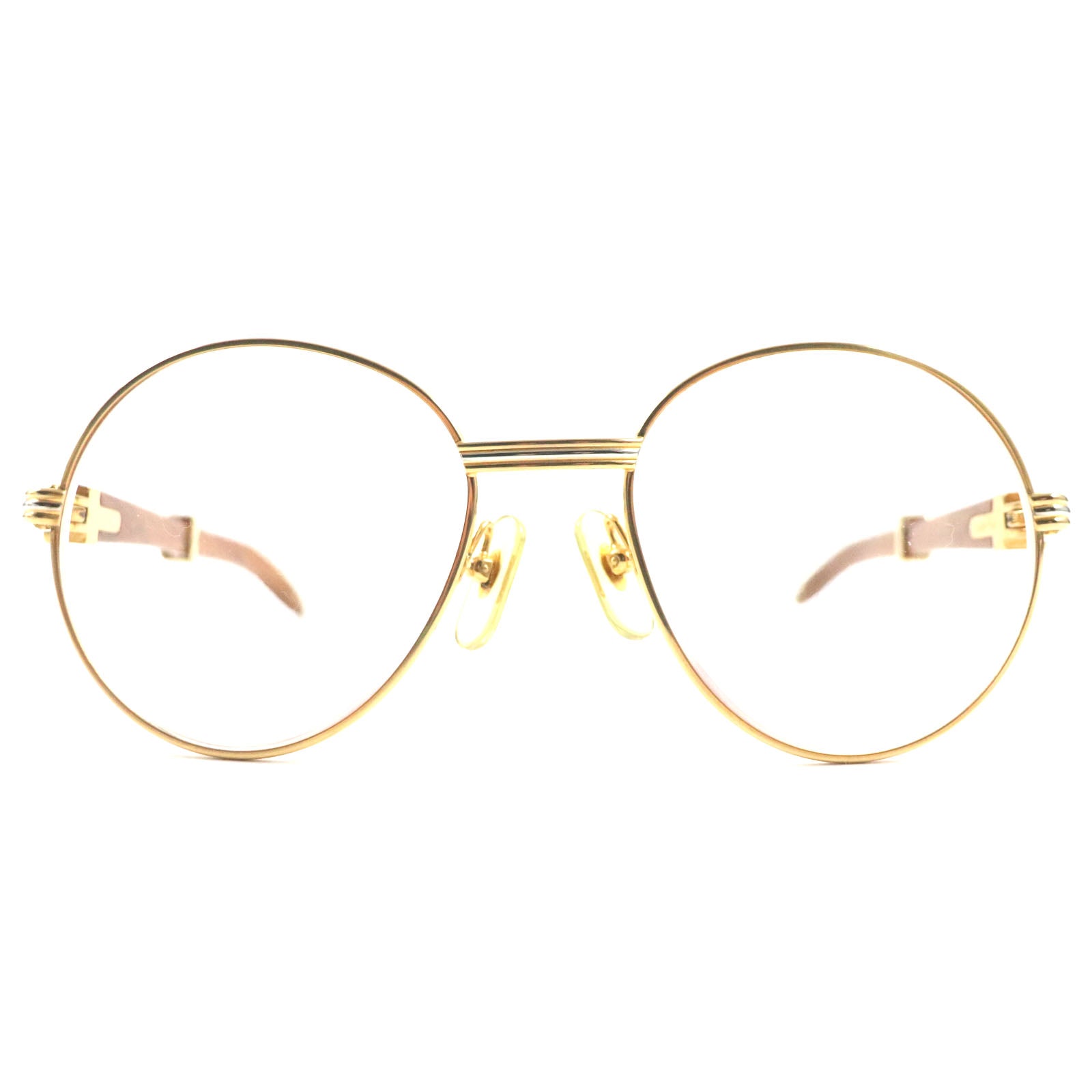 Cartier Metal Wood Temple Glasses Gold Brown