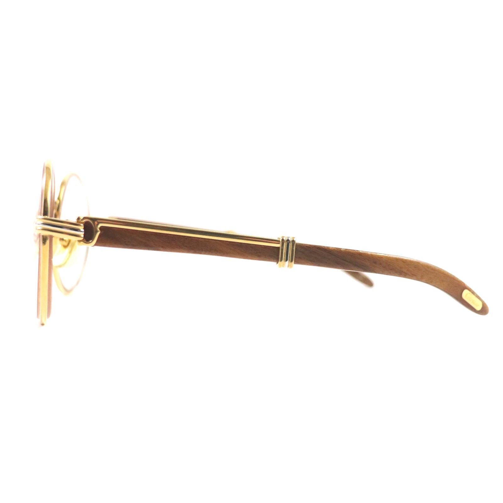 Cartier Metal Wood Temple Glasses Gold Brown