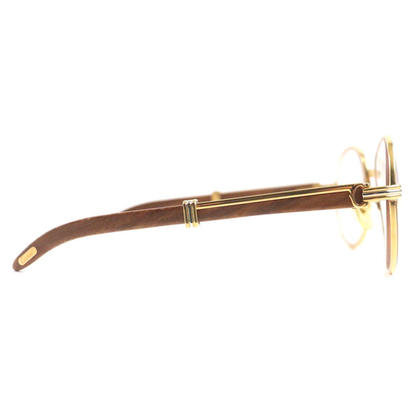 Cartier Metal Wood Temple Glasses Gold Brown