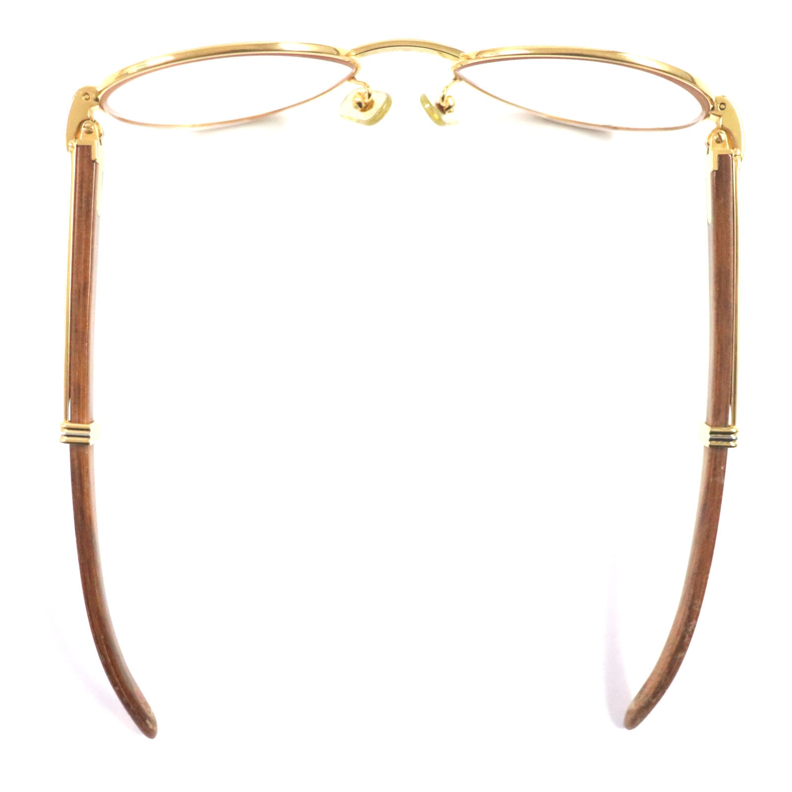 Cartier Metal Wood Temple Glasses Gold Brown