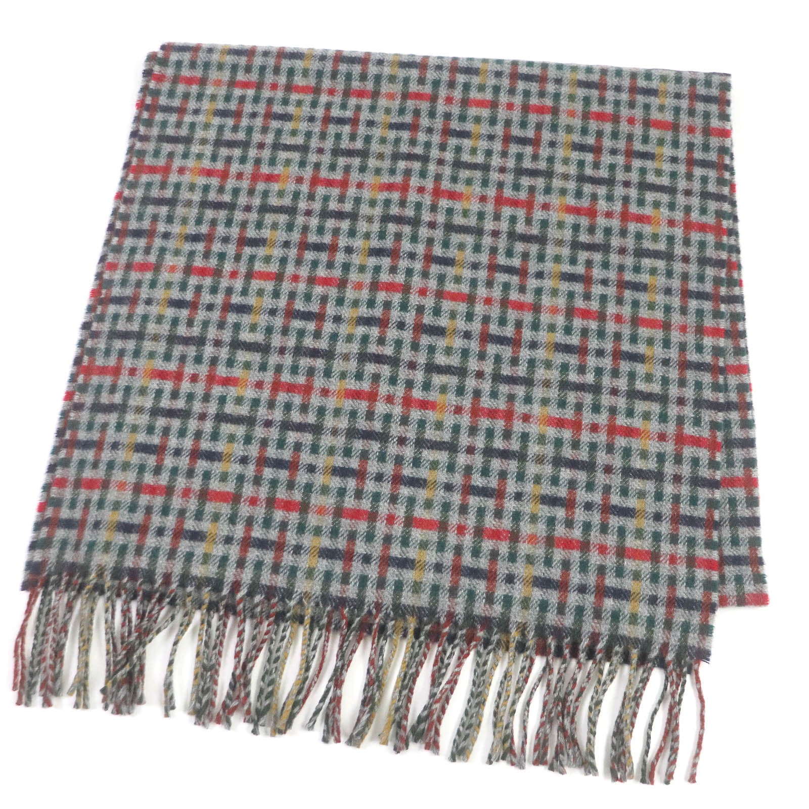 HERMES Cashmere H Logo Check Shawl Scarf