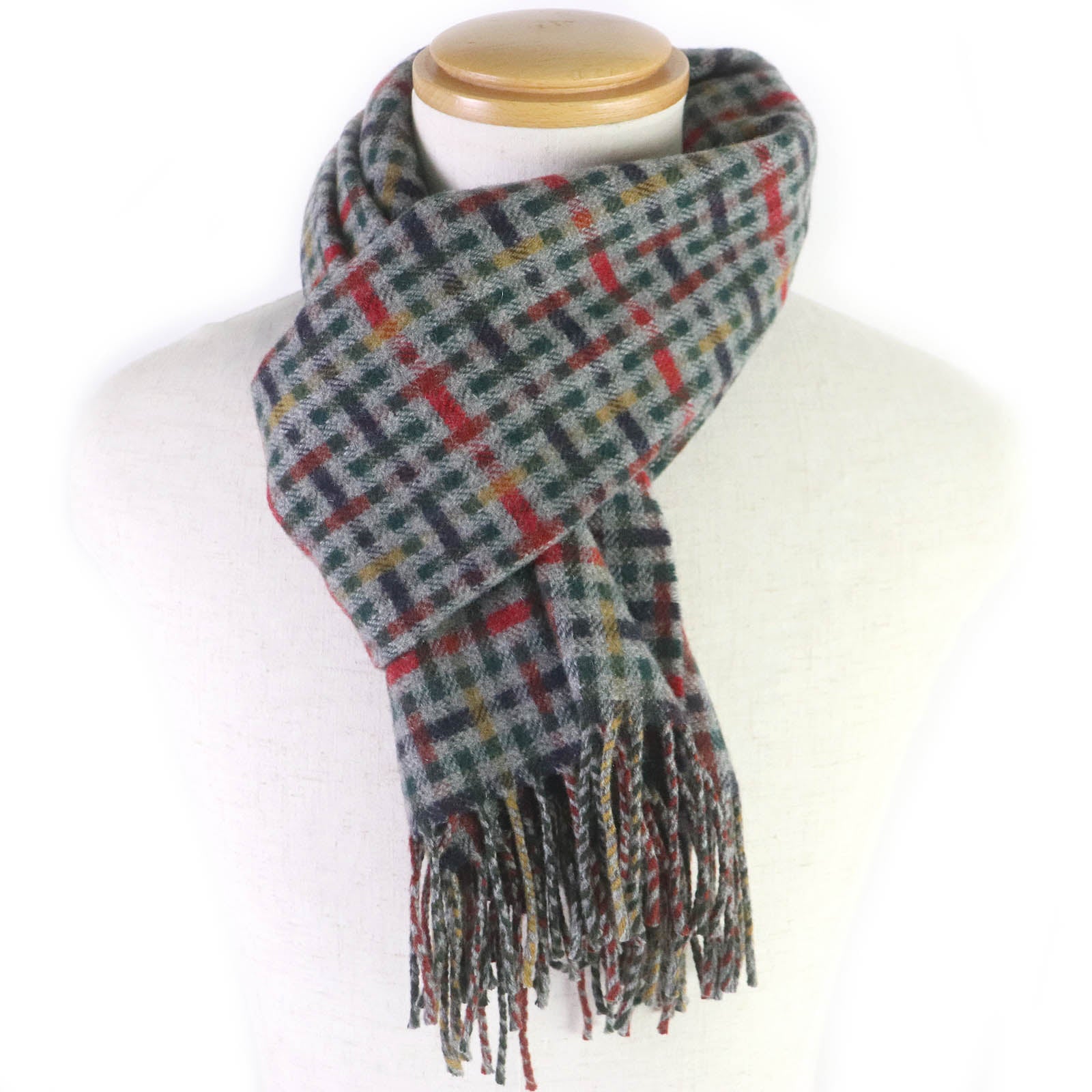 HERMES Cashmere H Logo Check Shawl Scarf