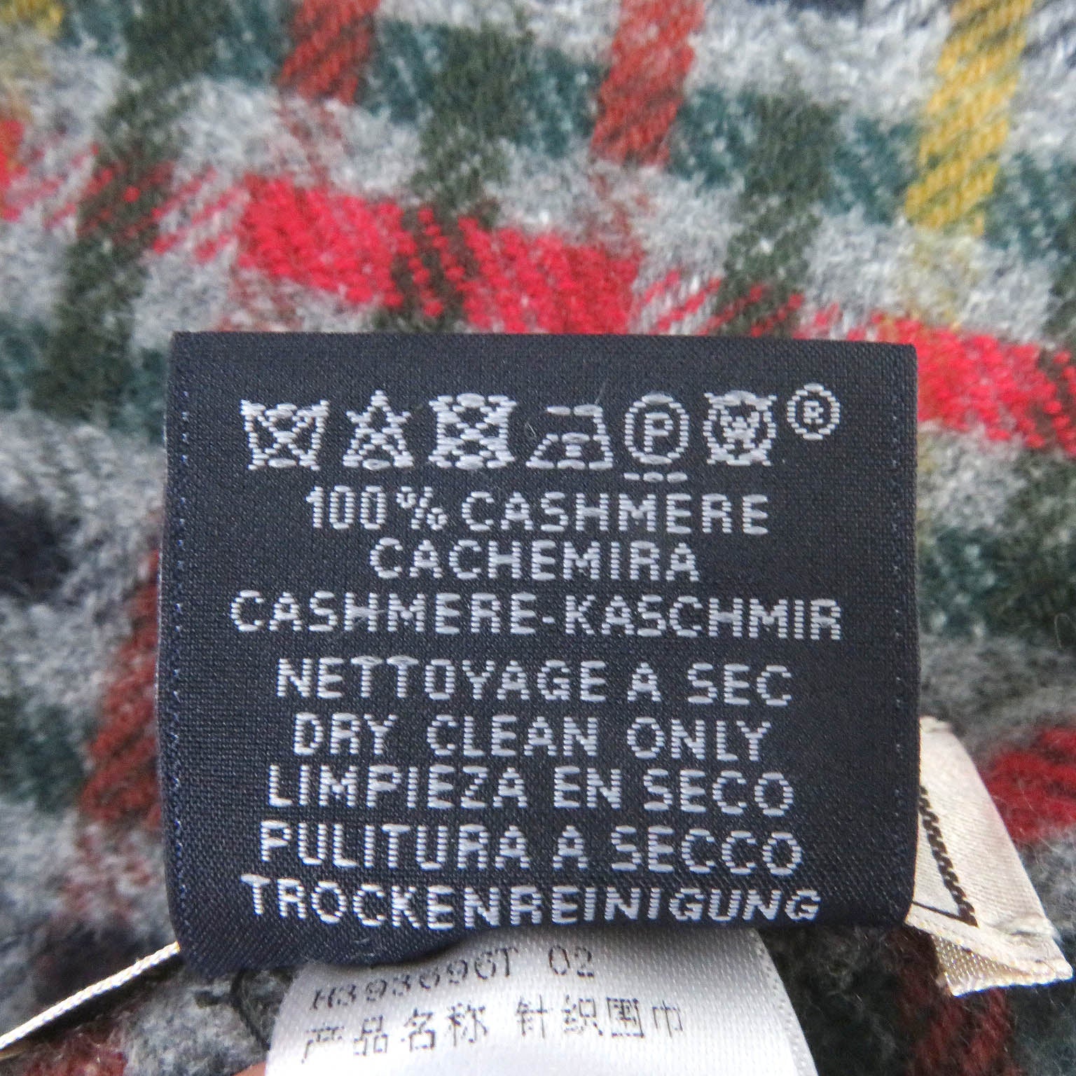 HERMES Cashmere H Logo Check Shawl Scarf