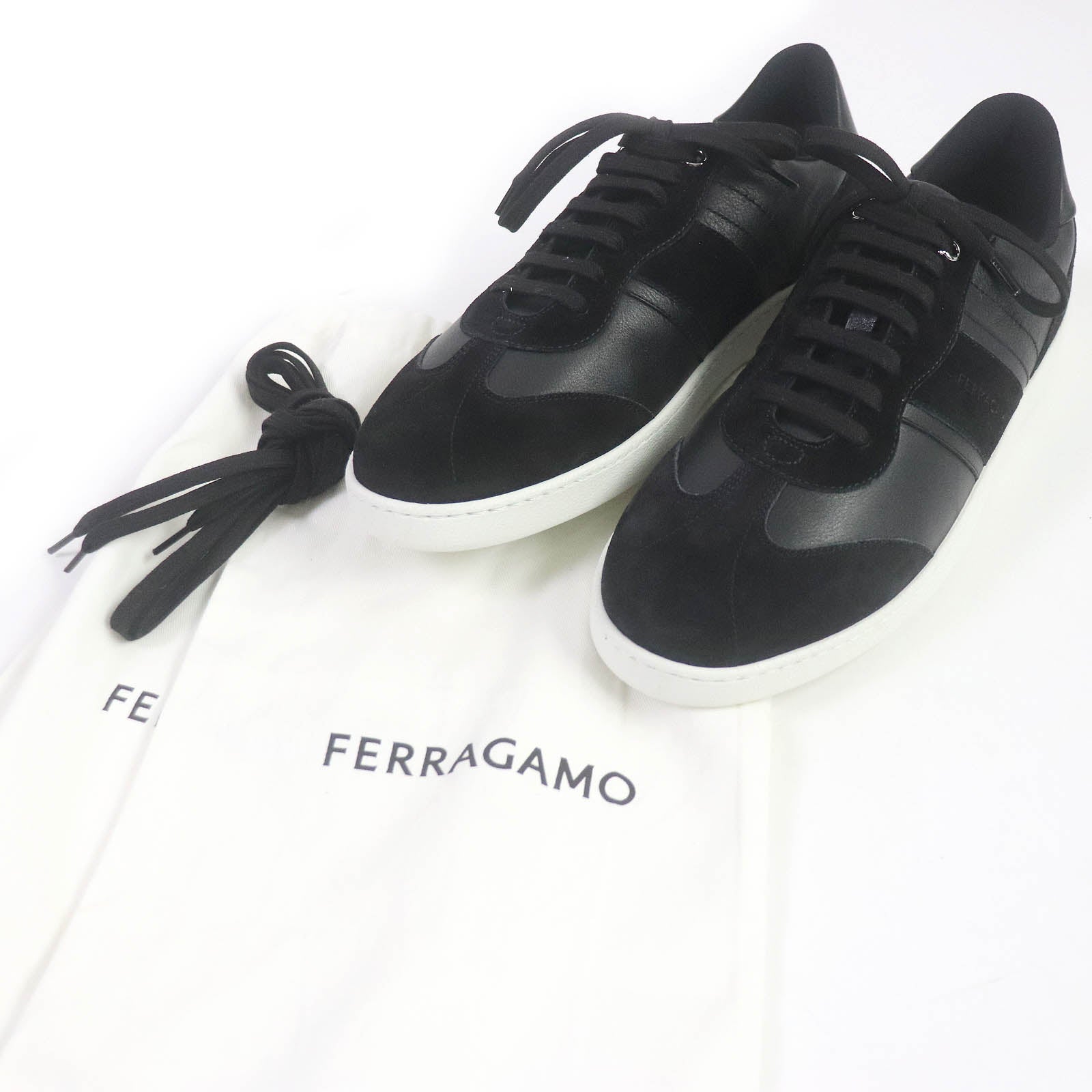 Salvatore Ferragamo Leather Suede Sneakers Black