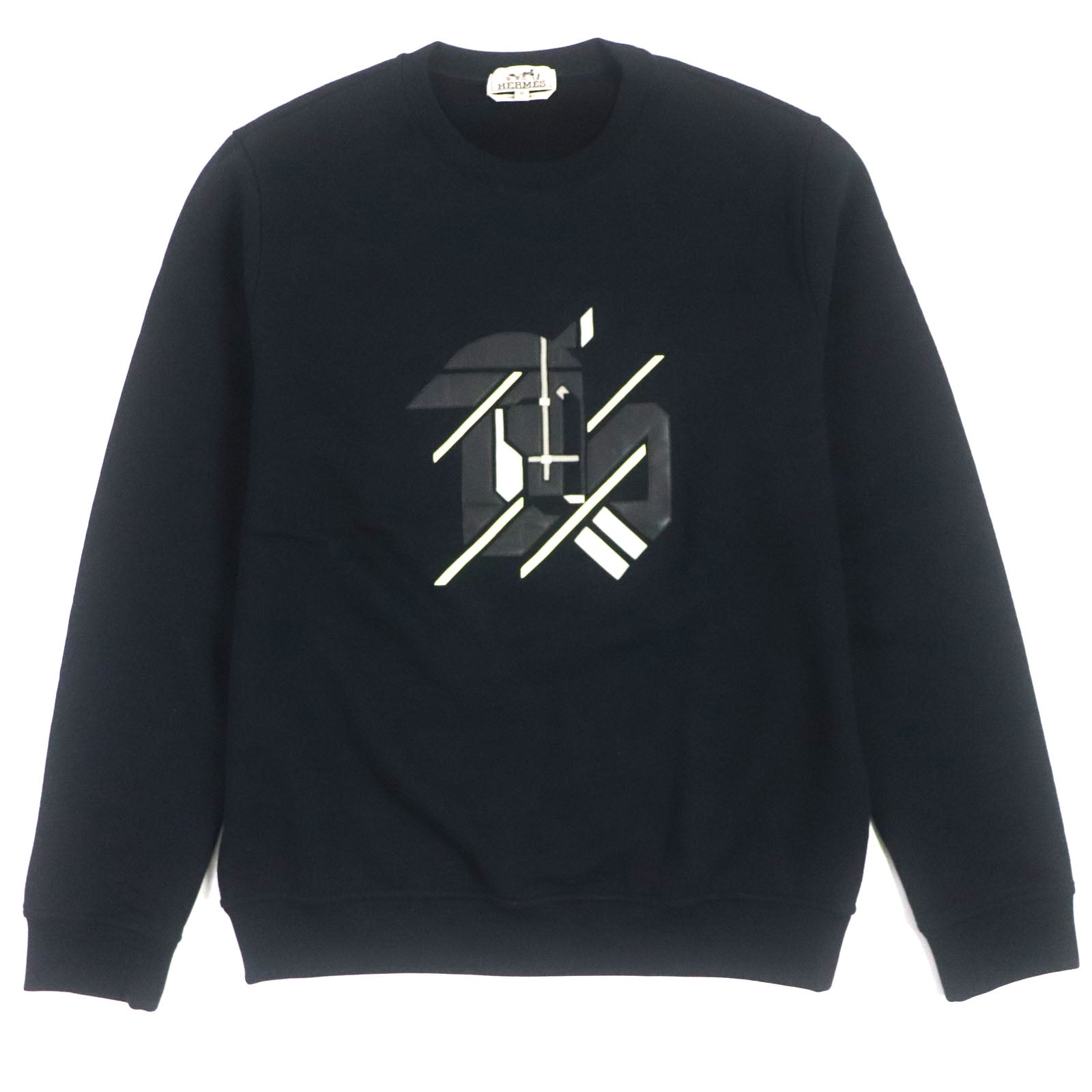 HERMES Chevaux Symetrie Cotton Sweatshirt with Leather Patch