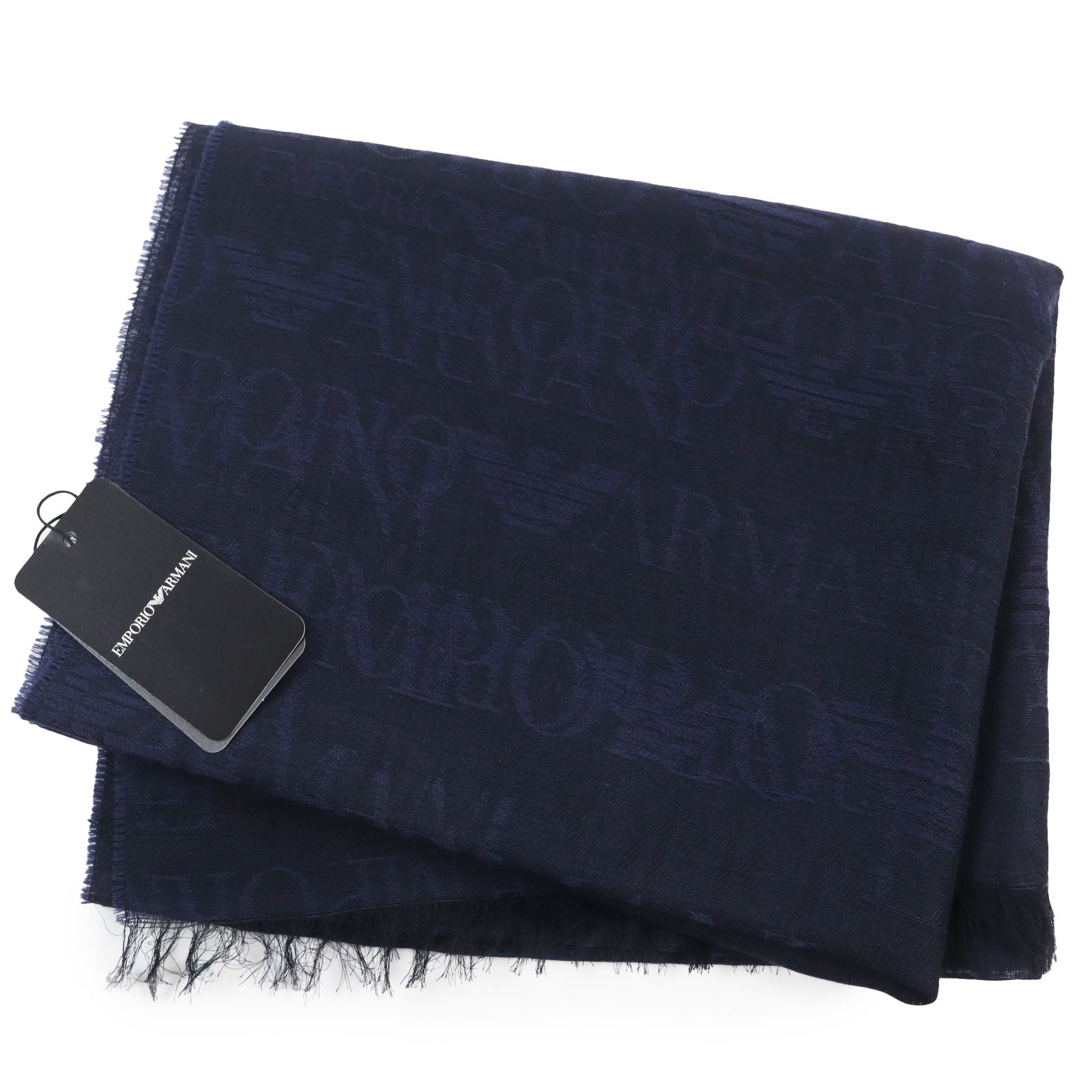 Emporio Armani Wool Rayon Logo Fringe Scarf