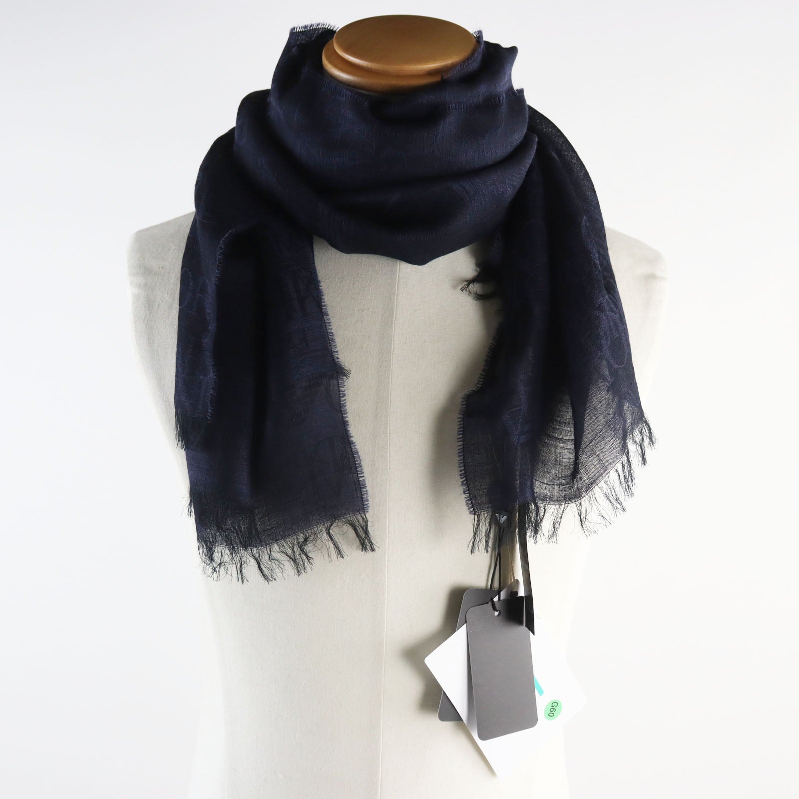 Emporio Armani Wool Rayon Logo Fringe Scarf