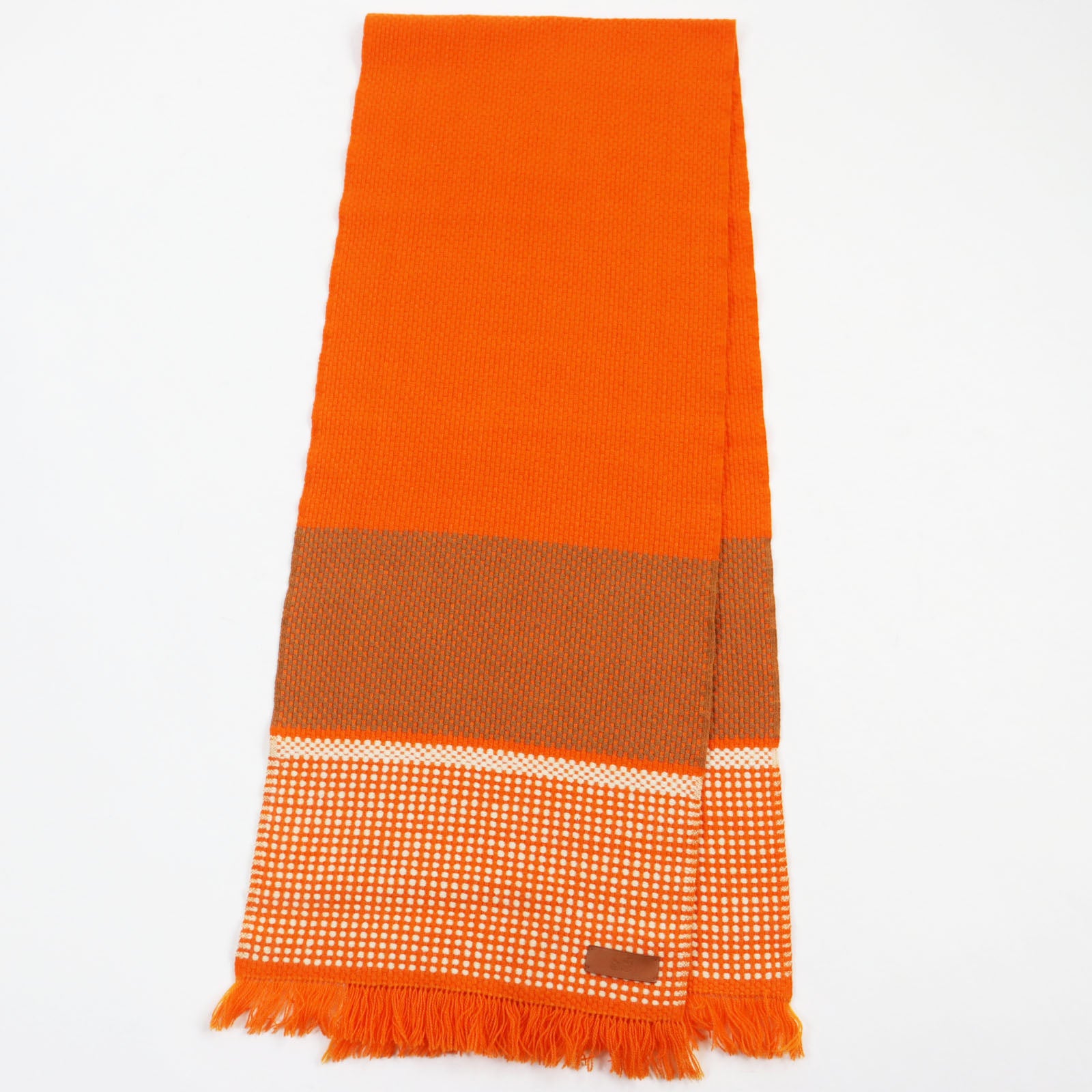 HERMES Cashmere Lamb Leather Scarf Orange