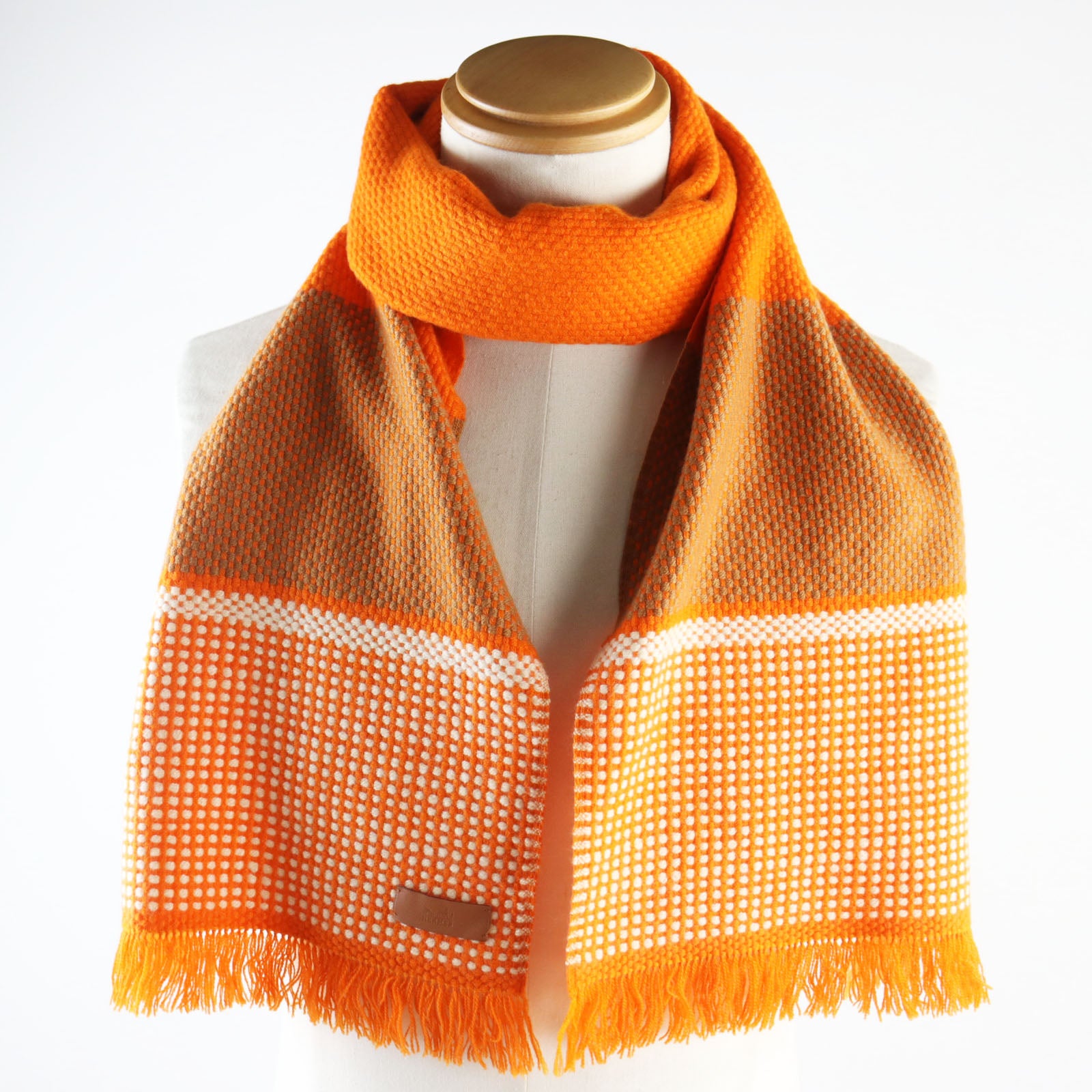 HERMES Cashmere Lamb Leather Scarf Orange