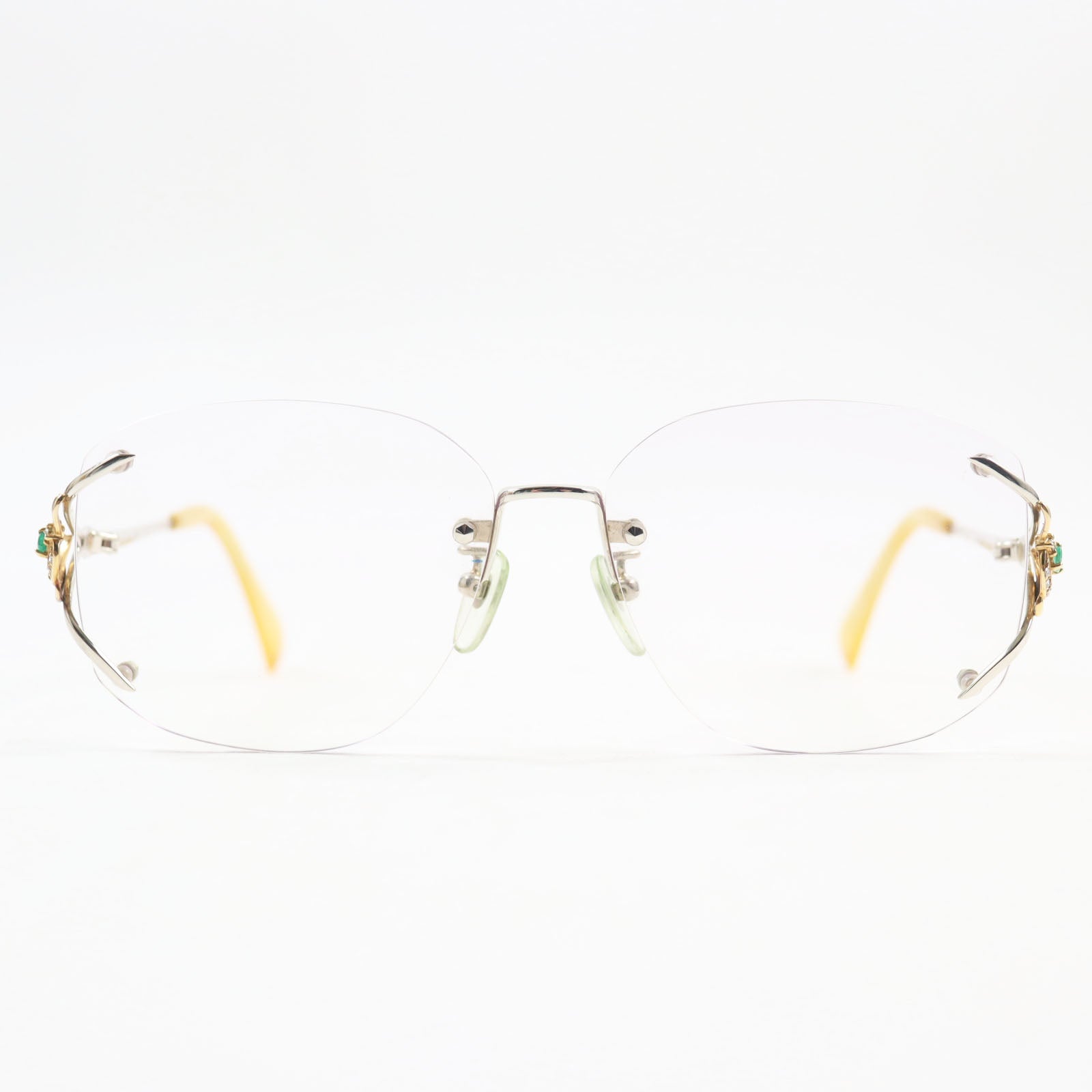 K14WG Diamond Emerald Glasses Eyewear Silver