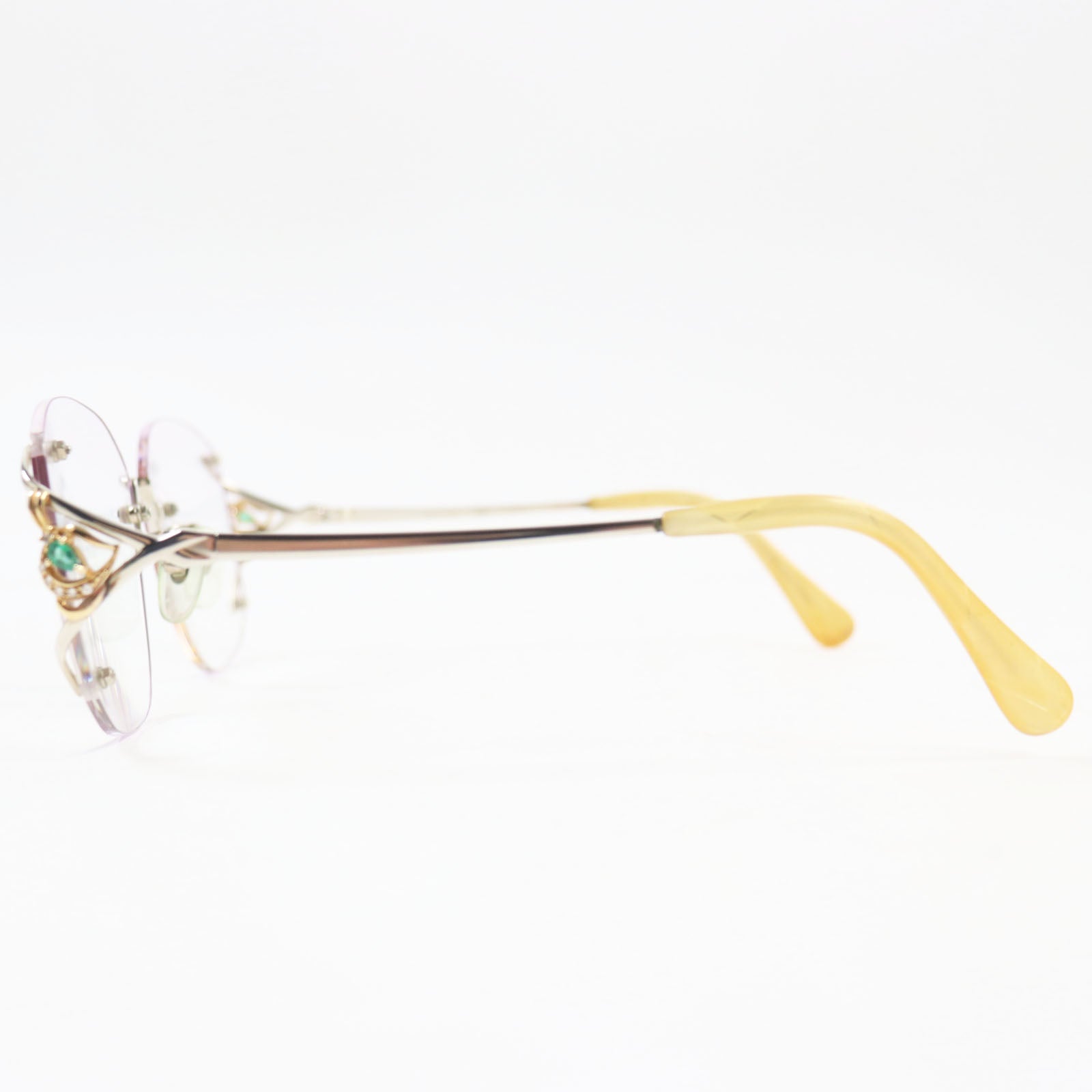 K14WG Diamond Emerald Glasses Eyewear Silver