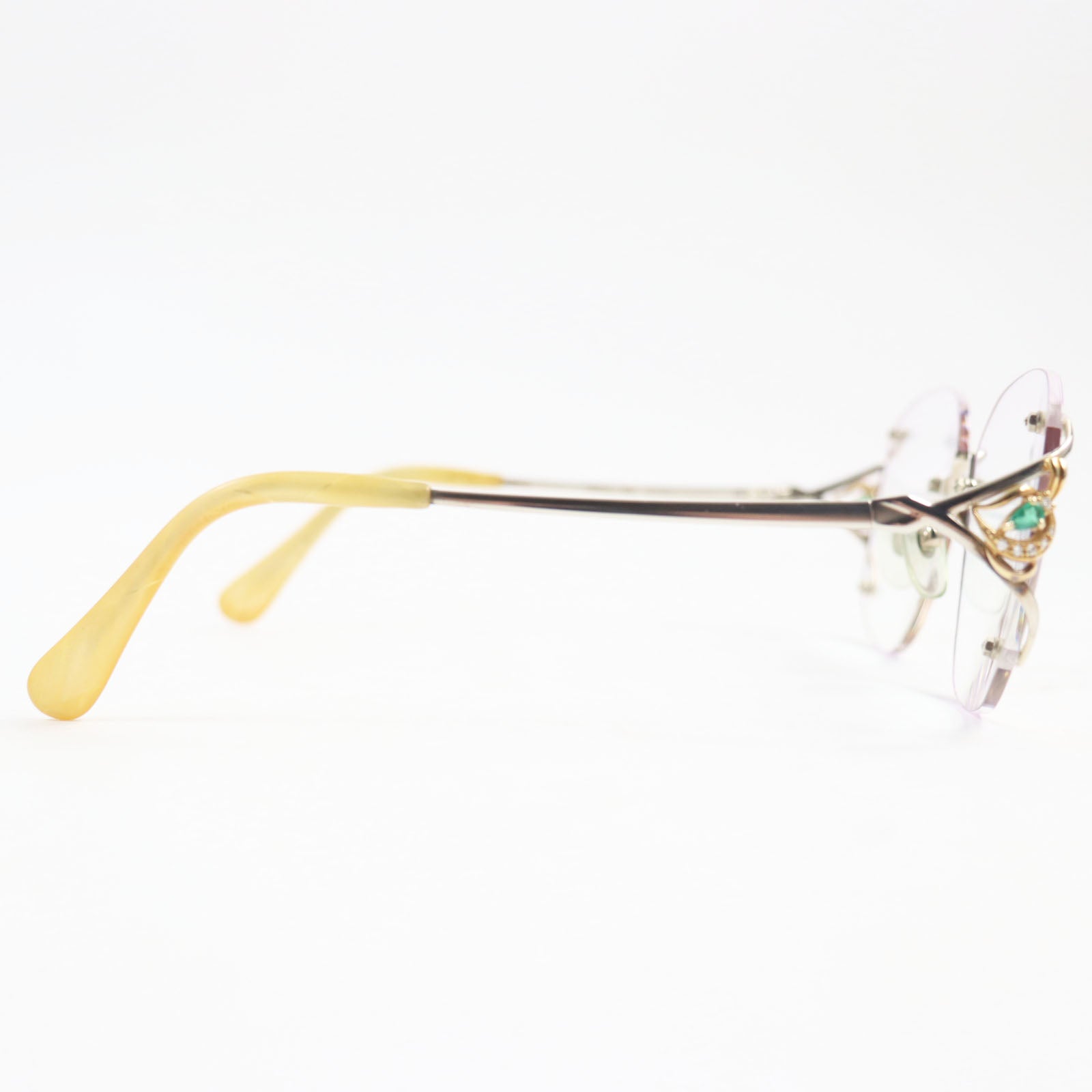 K14WG Diamond Emerald Glasses Eyewear Silver