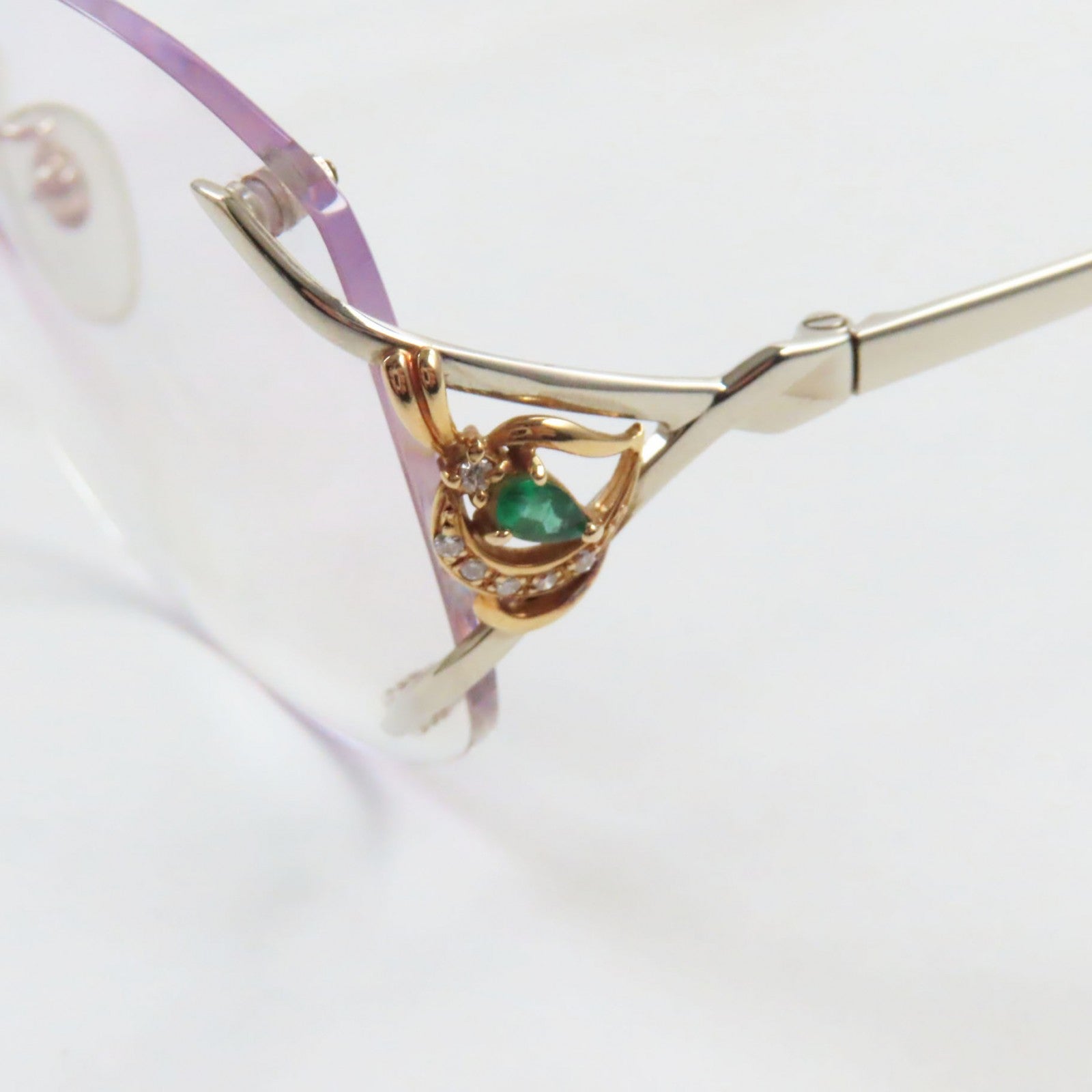 K14WG Diamond Emerald Glasses Eyewear Silver