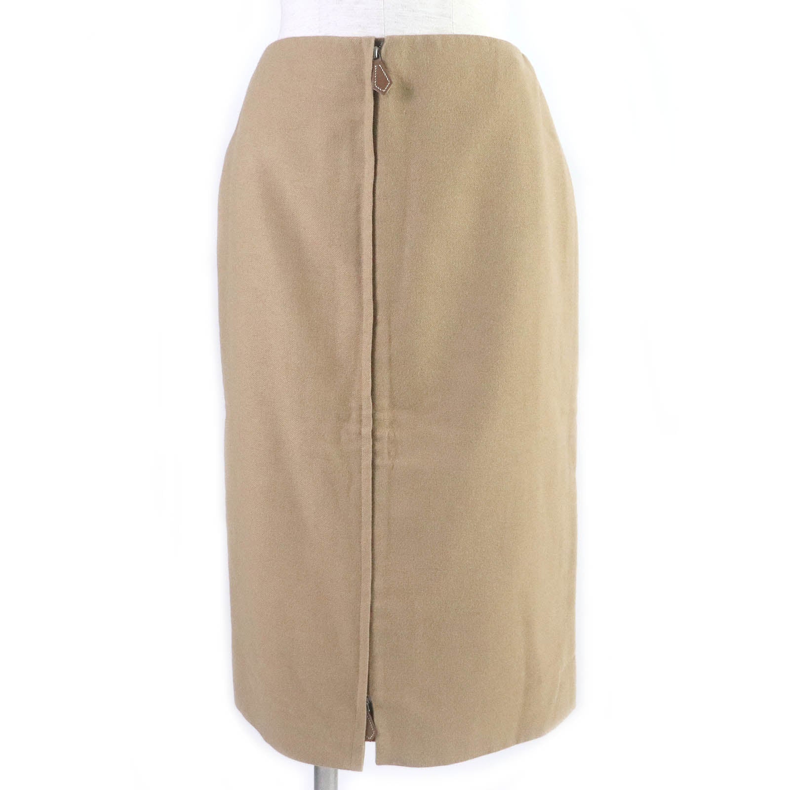 Hermes Camel Silk Leather Midi Skirt 34