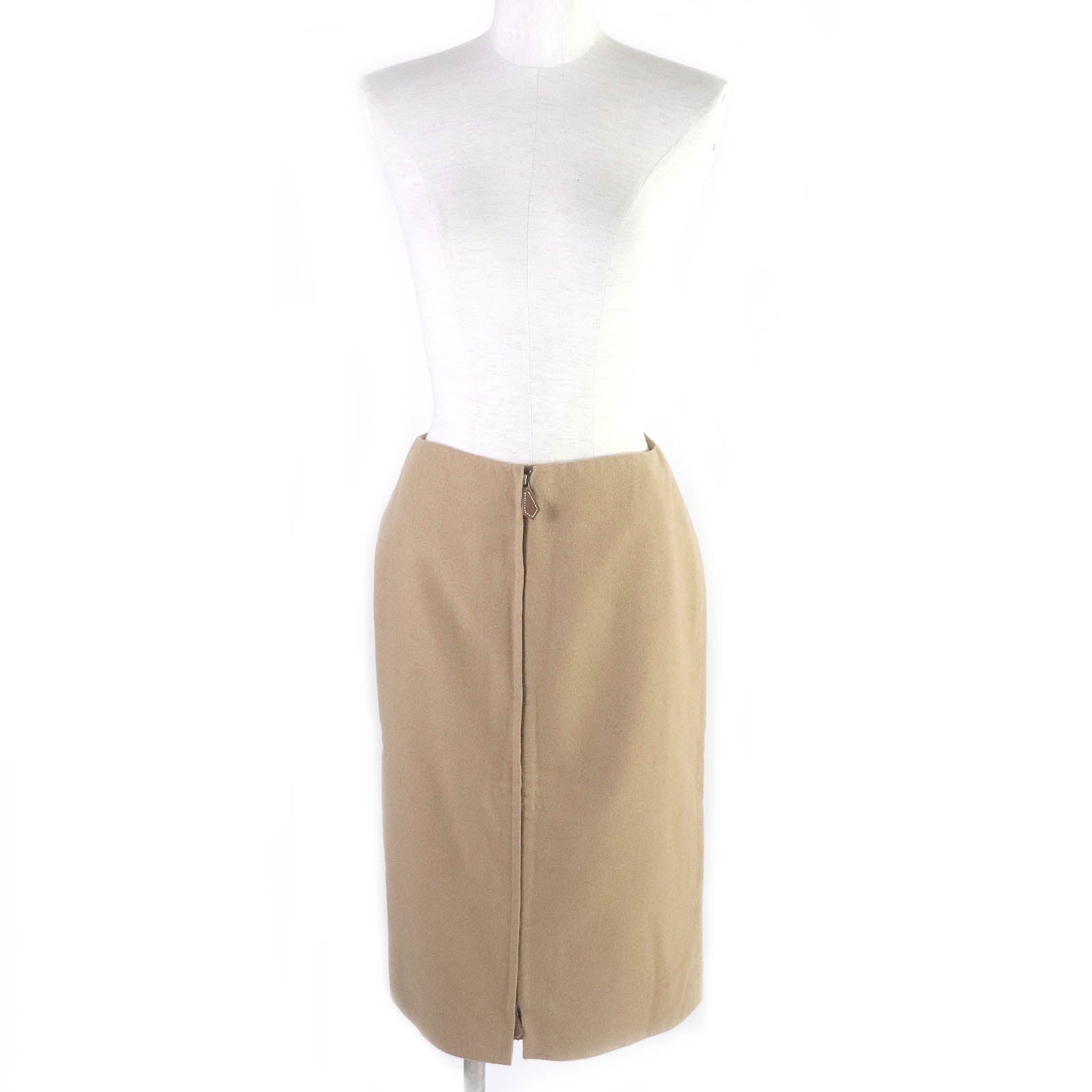 Hermes Camel Silk Leather Midi Skirt 34