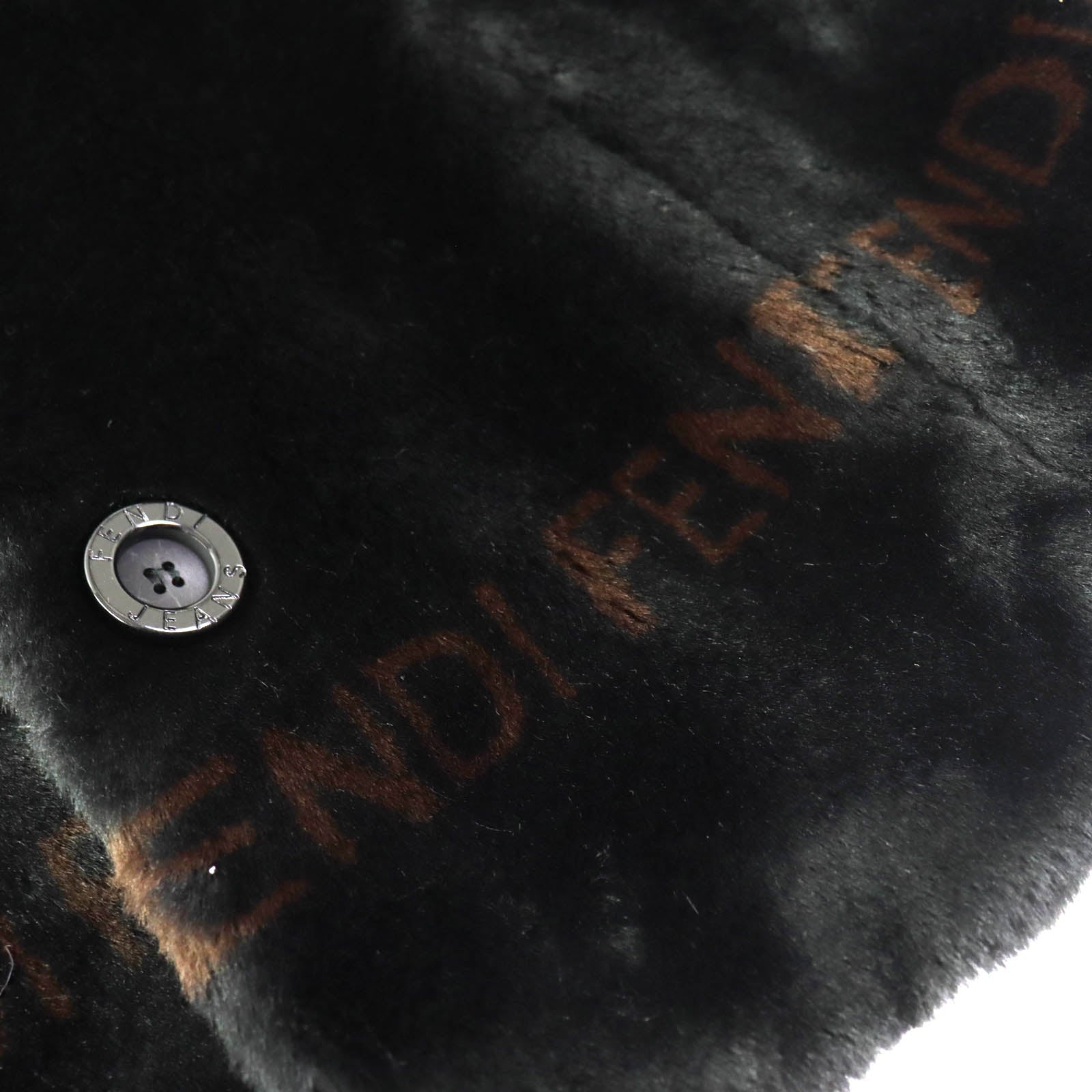 Fendi Eco-fur Jacket with Logo Button and Line Design