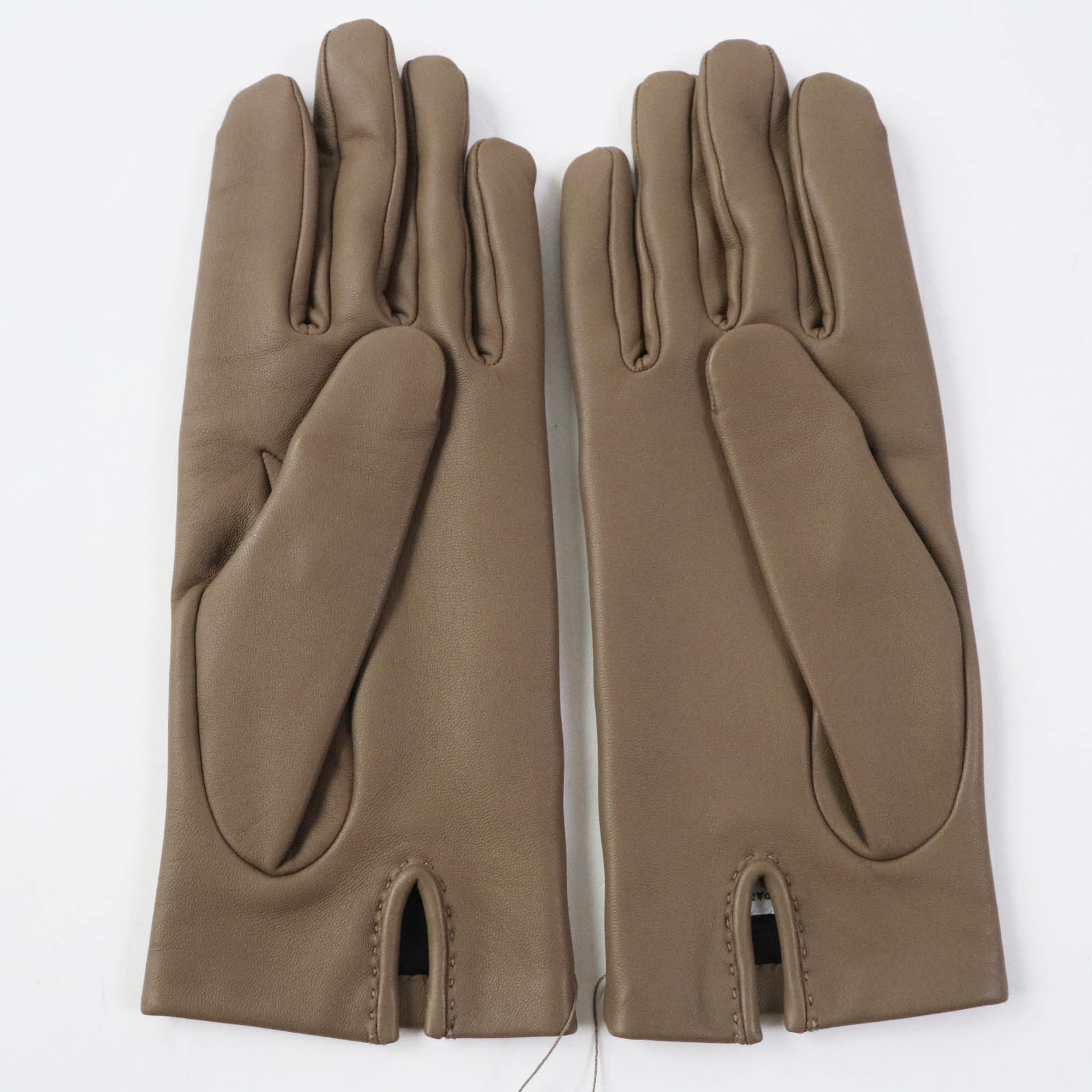 HERMES Lamb Leather Silk H Stitch Gloves 6.5