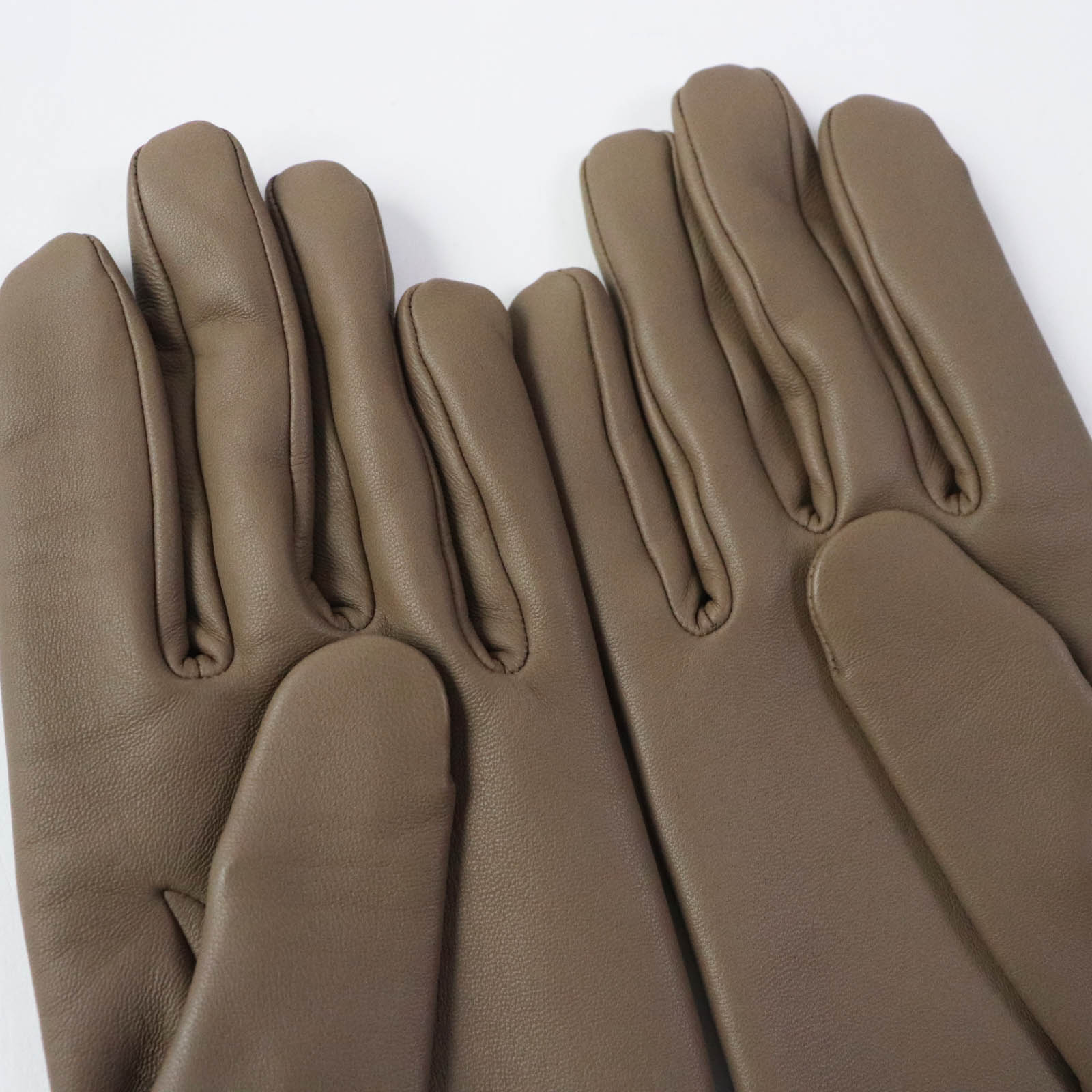 HERMES Lamb Leather Silk H Stitch Gloves 6.5