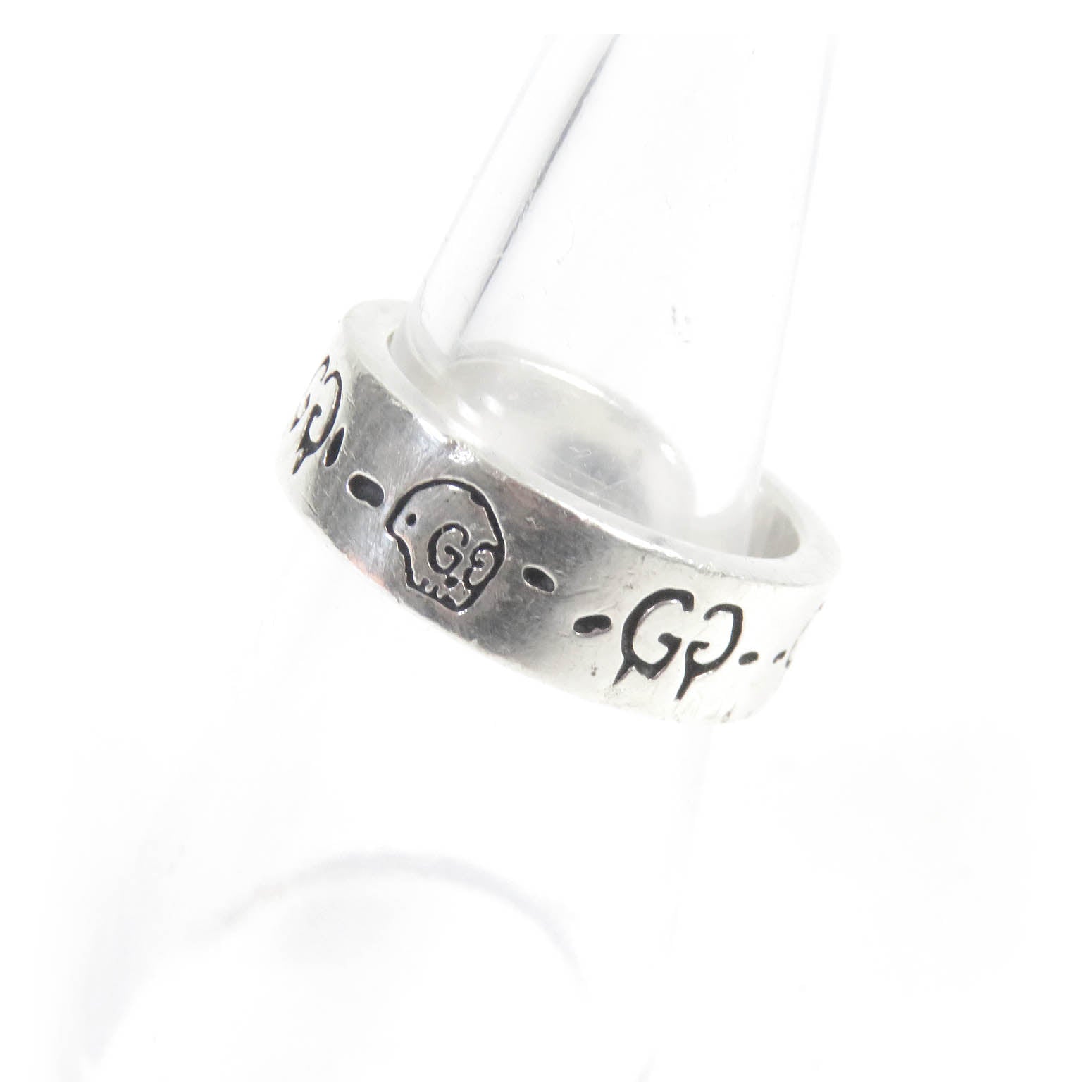 Gucci AG925 GG Logo Skull Ring Silver