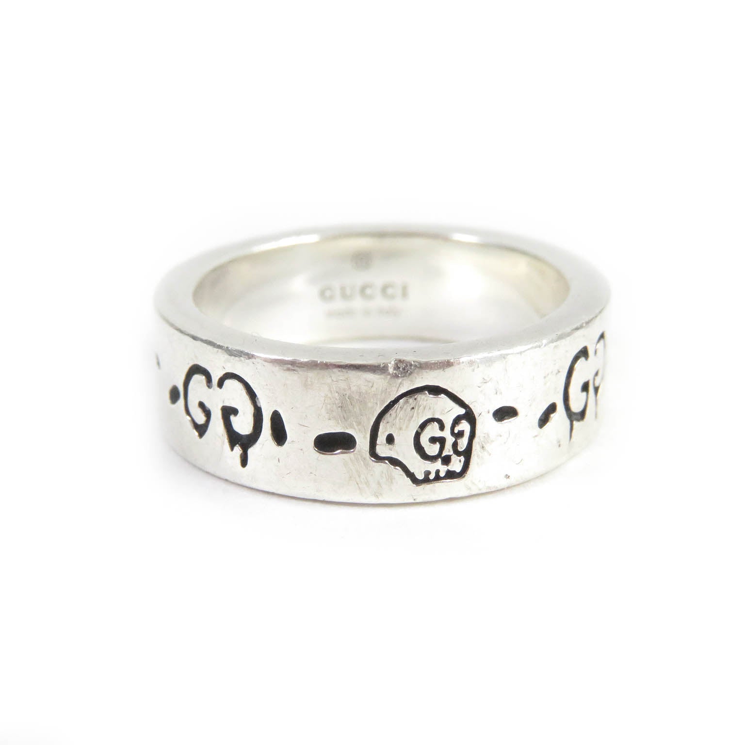 Gucci AG925 GG Logo Skull Ring Silver