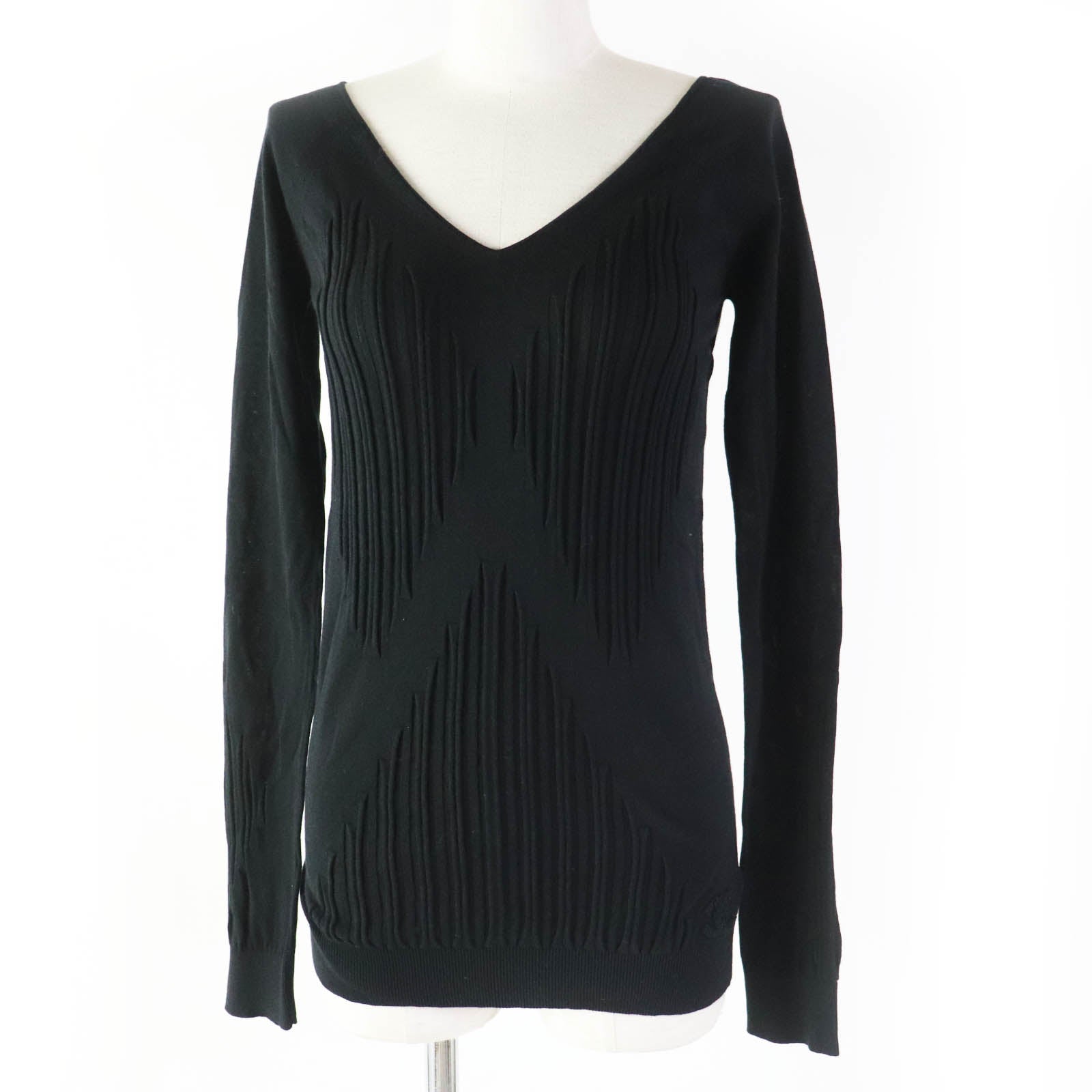 Chanel Cotton V-neck Knit Sweater Black