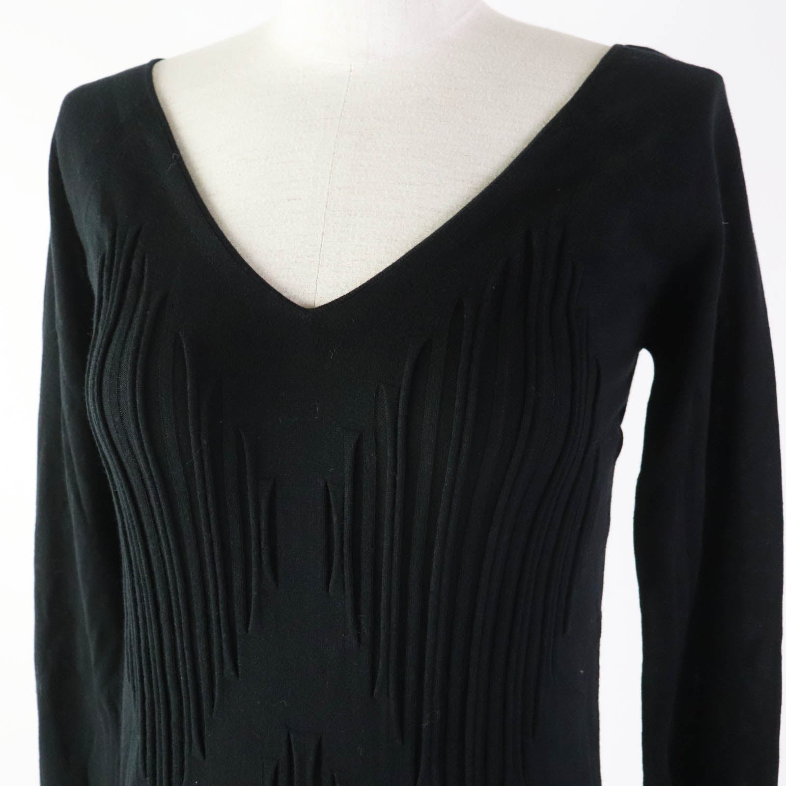 Chanel Cotton V-neck Knit Sweater Black