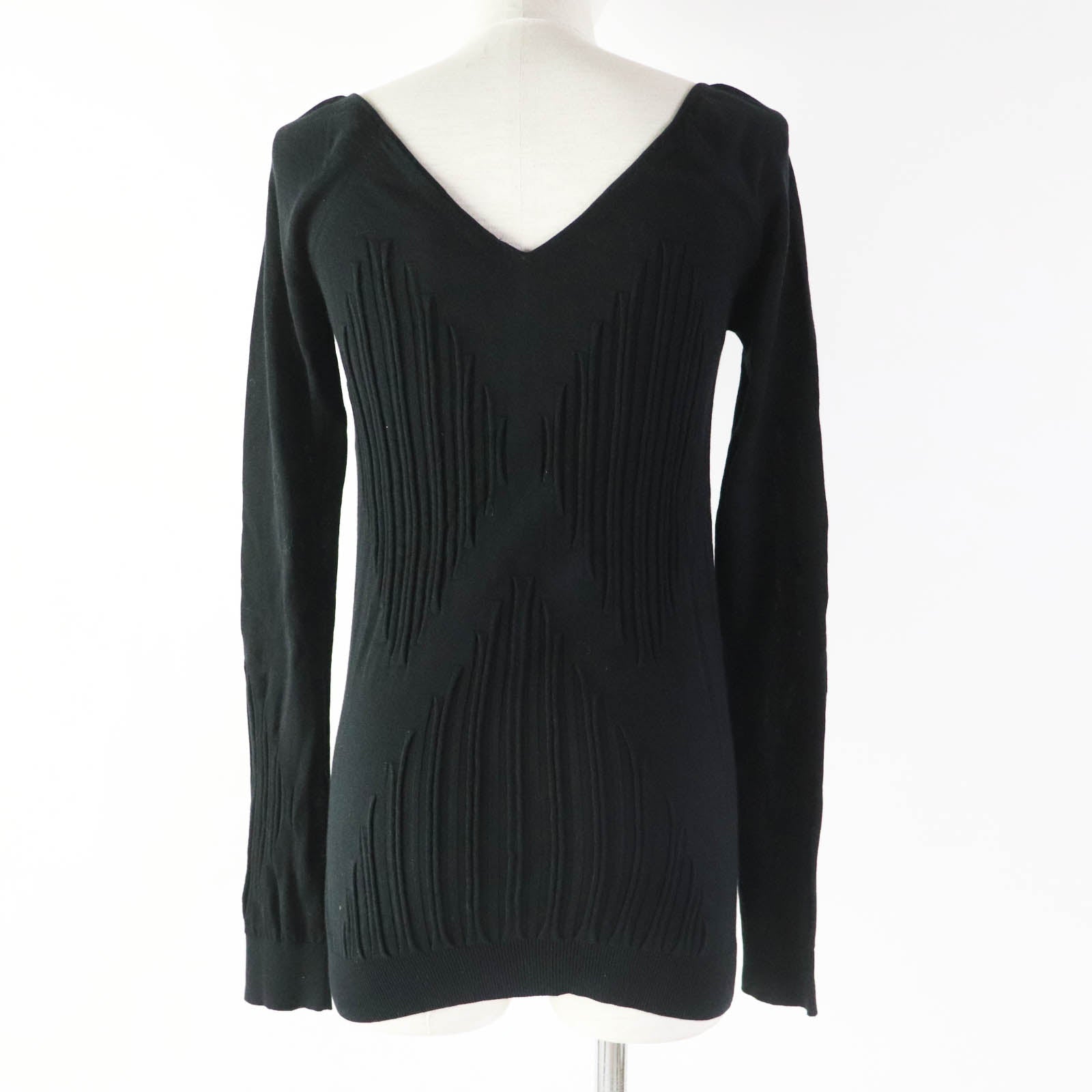 Chanel Cotton V-neck Knit Sweater Black