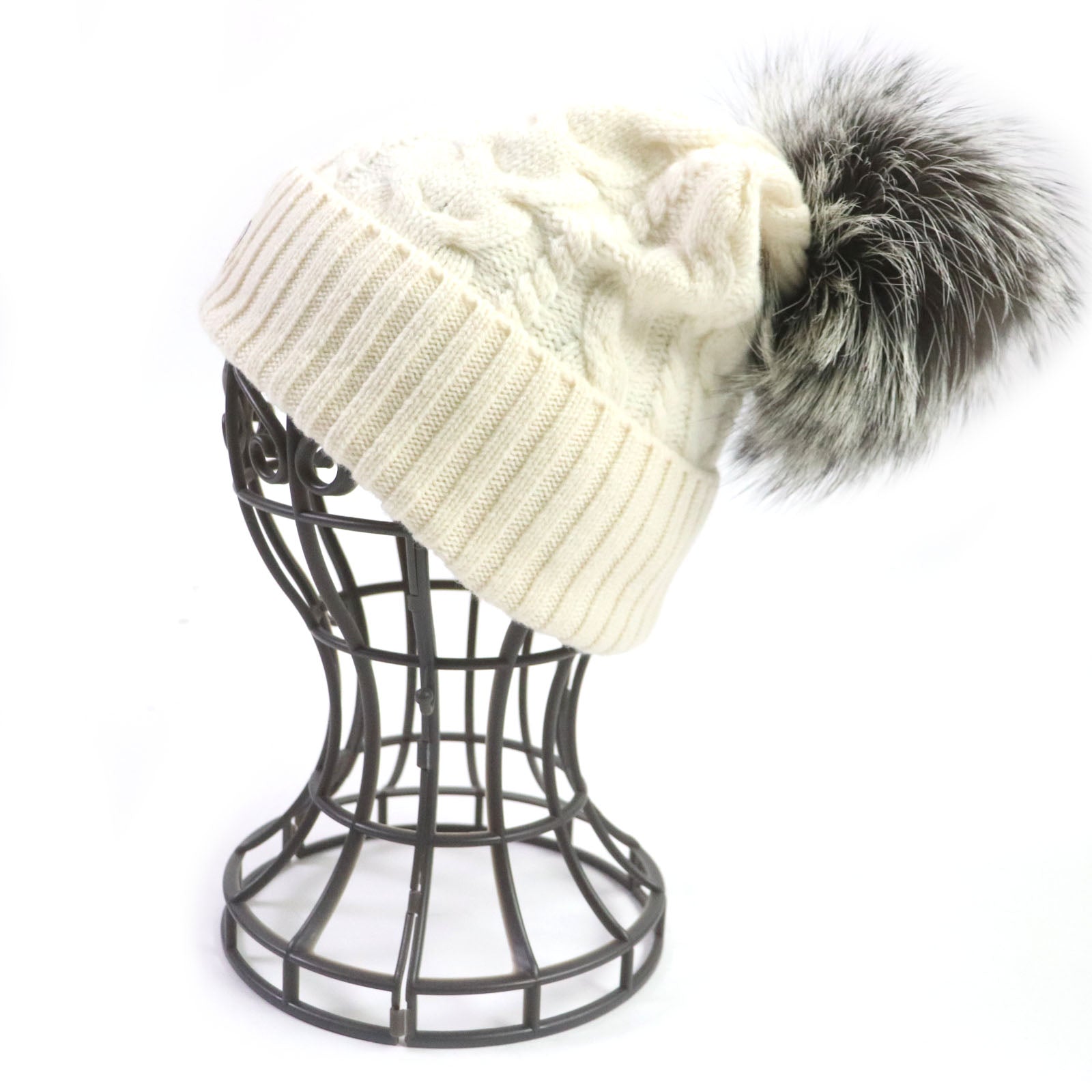 Moncler Wool Cashmere Beanie Hat with Fox Fur