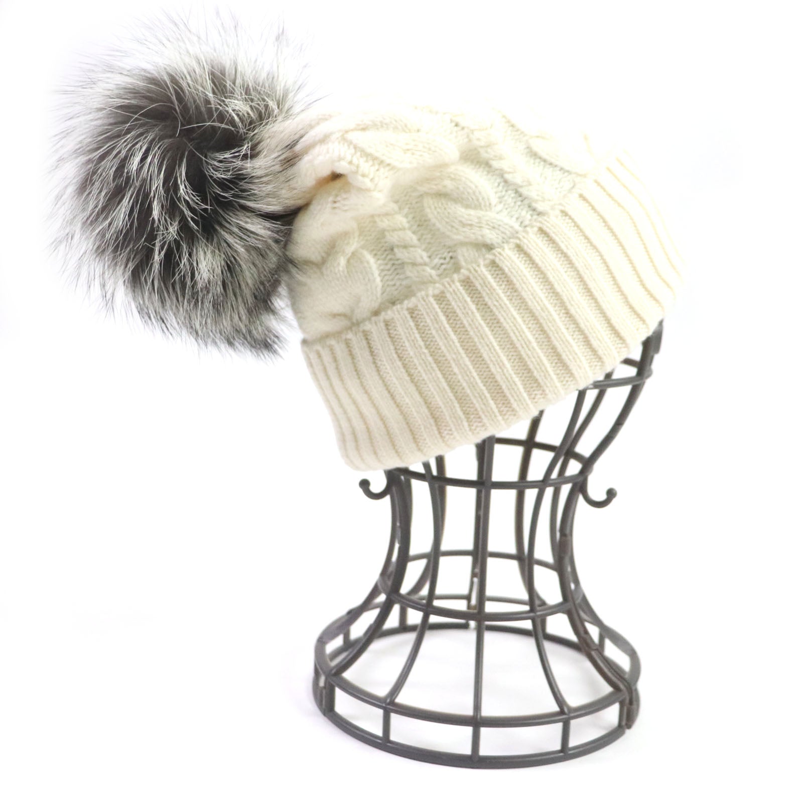 Moncler Wool Cashmere Beanie Hat with Fox Fur