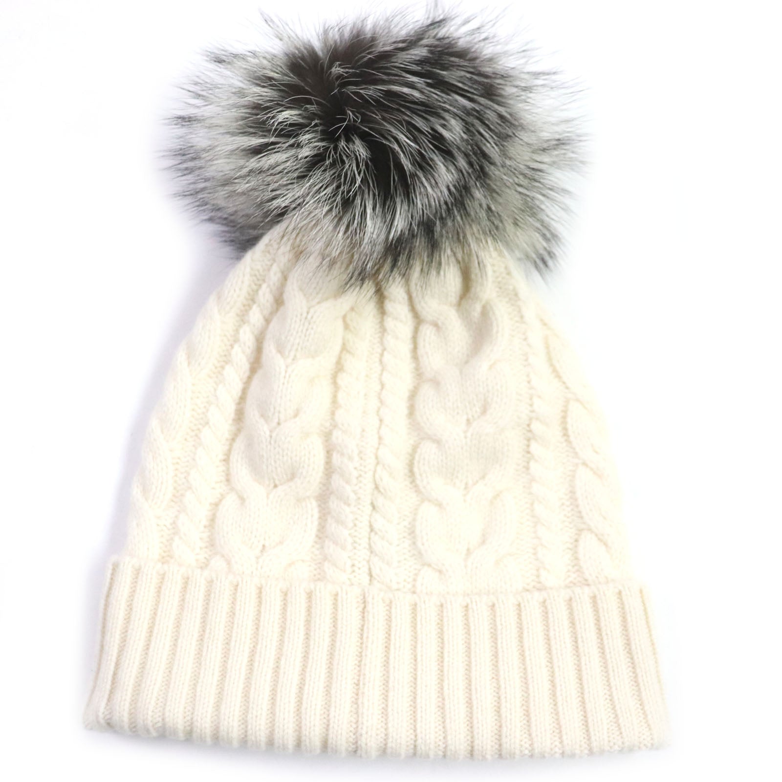 Moncler Wool Cashmere Beanie Hat with Fox Fur