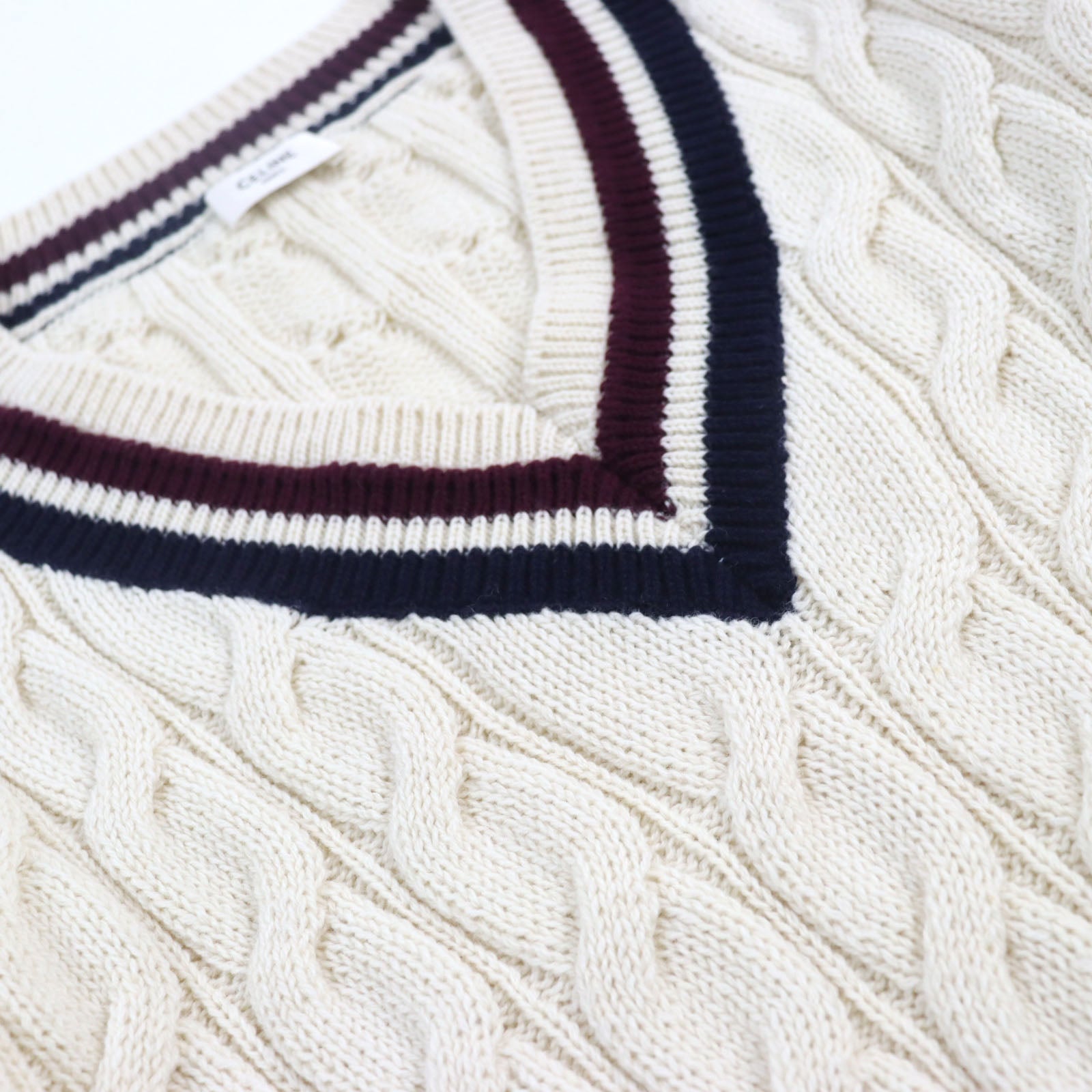 Celine Wool Cable Knit V-Neck Sweater XS