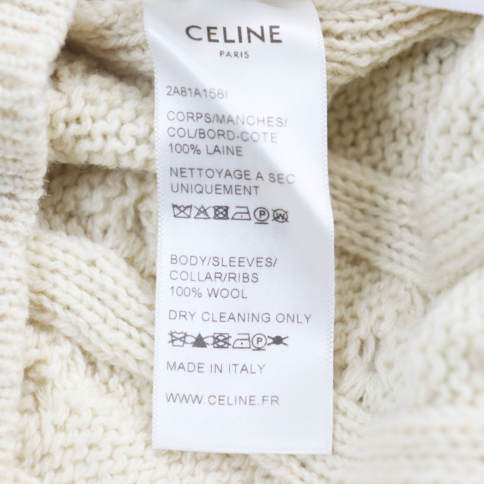 Celine Wool Cable Knit V-Neck Sweater XS