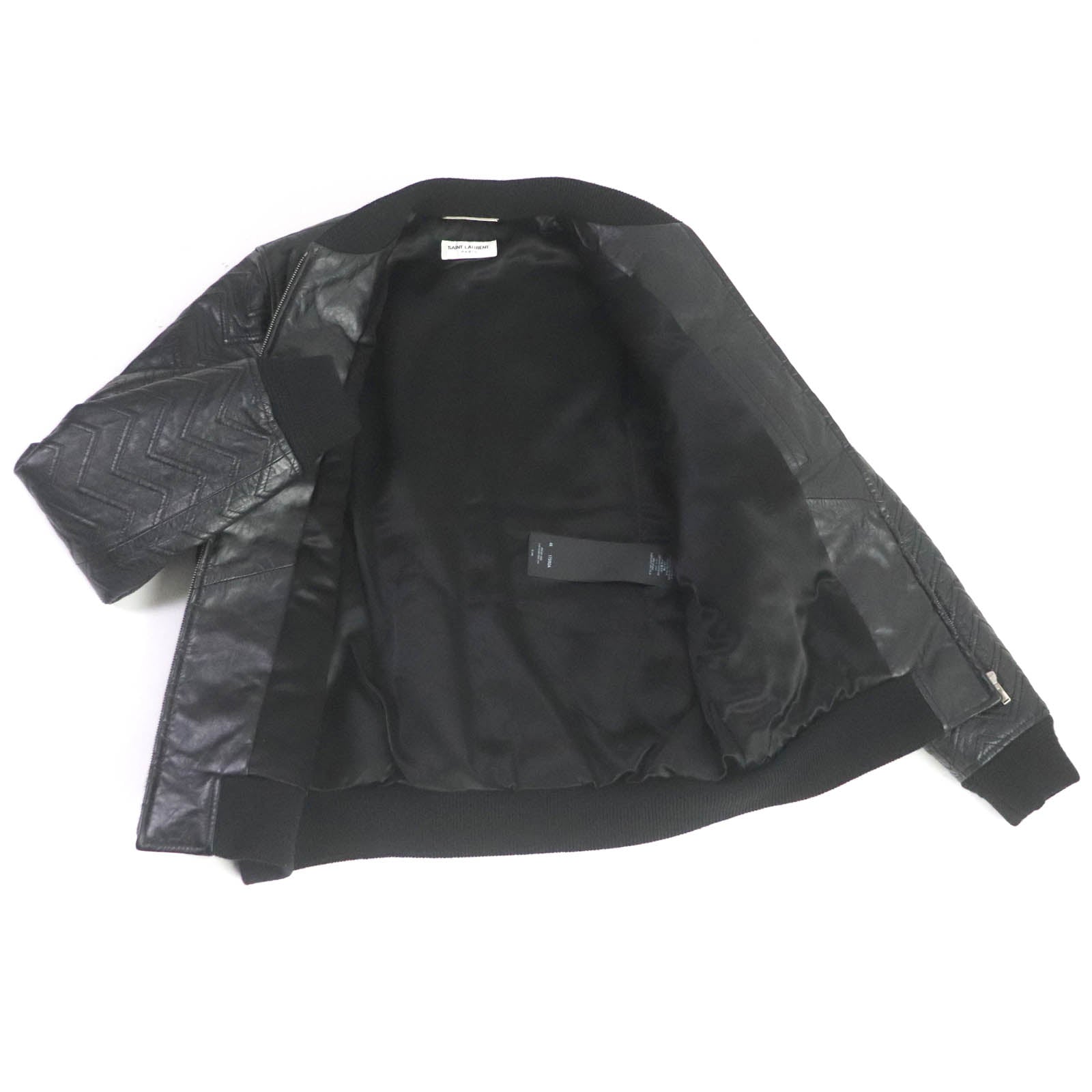 Saint Laurent Leather Chevron Bomber Jacket Black 46