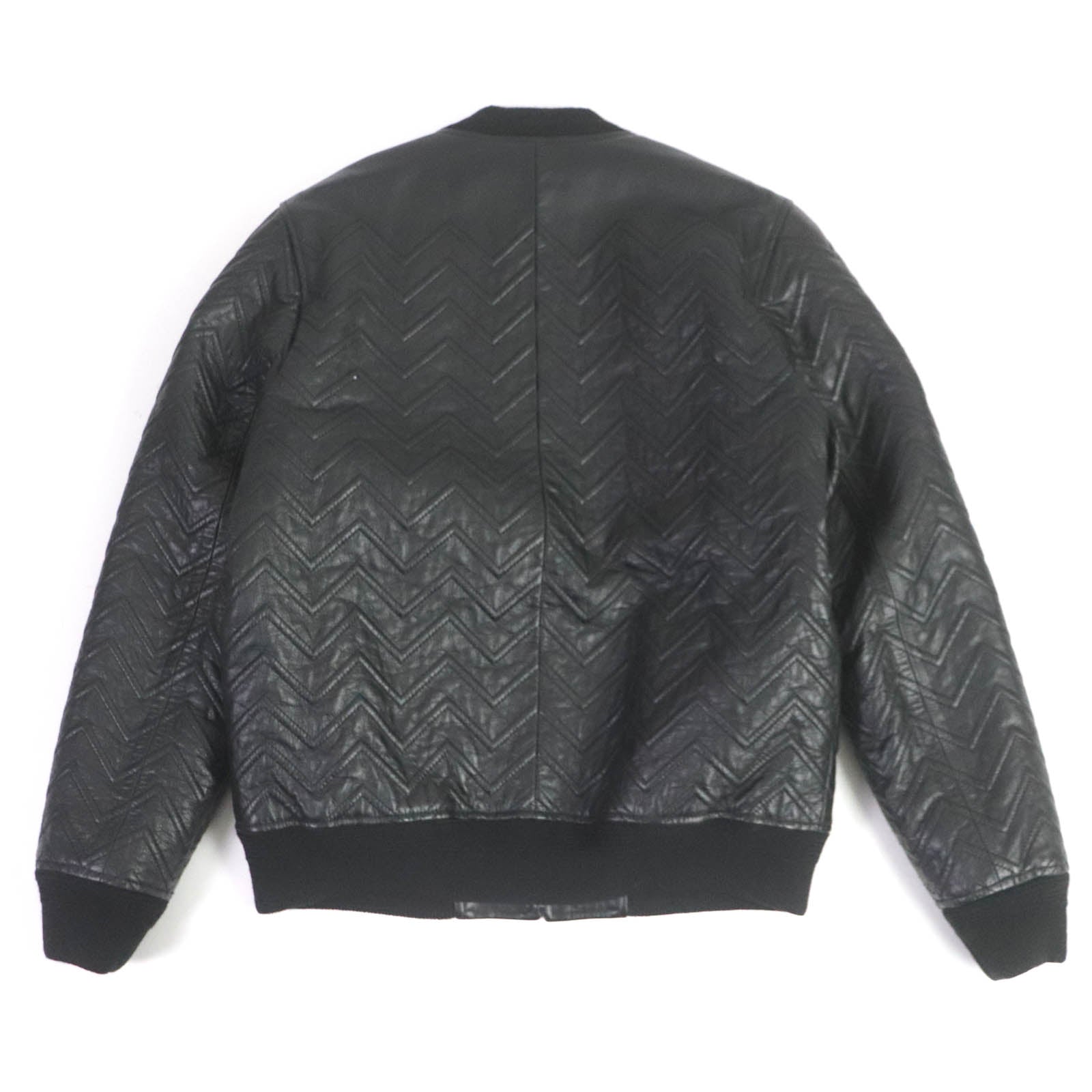 Saint Laurent Leather Chevron Bomber Jacket Black 46