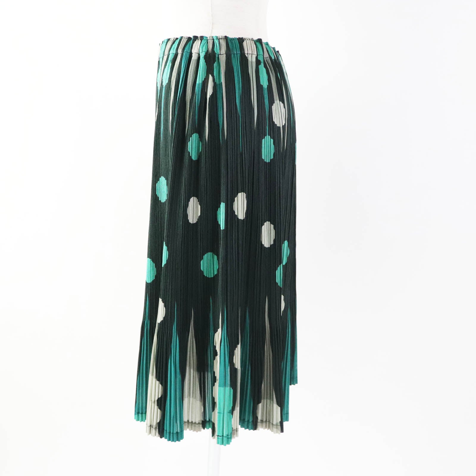 Pleated Dot Skirt Green Polyester Women