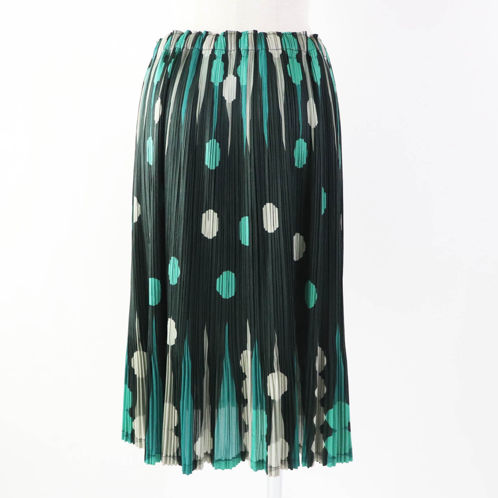 Pleated Dot Skirt Green Polyester Women