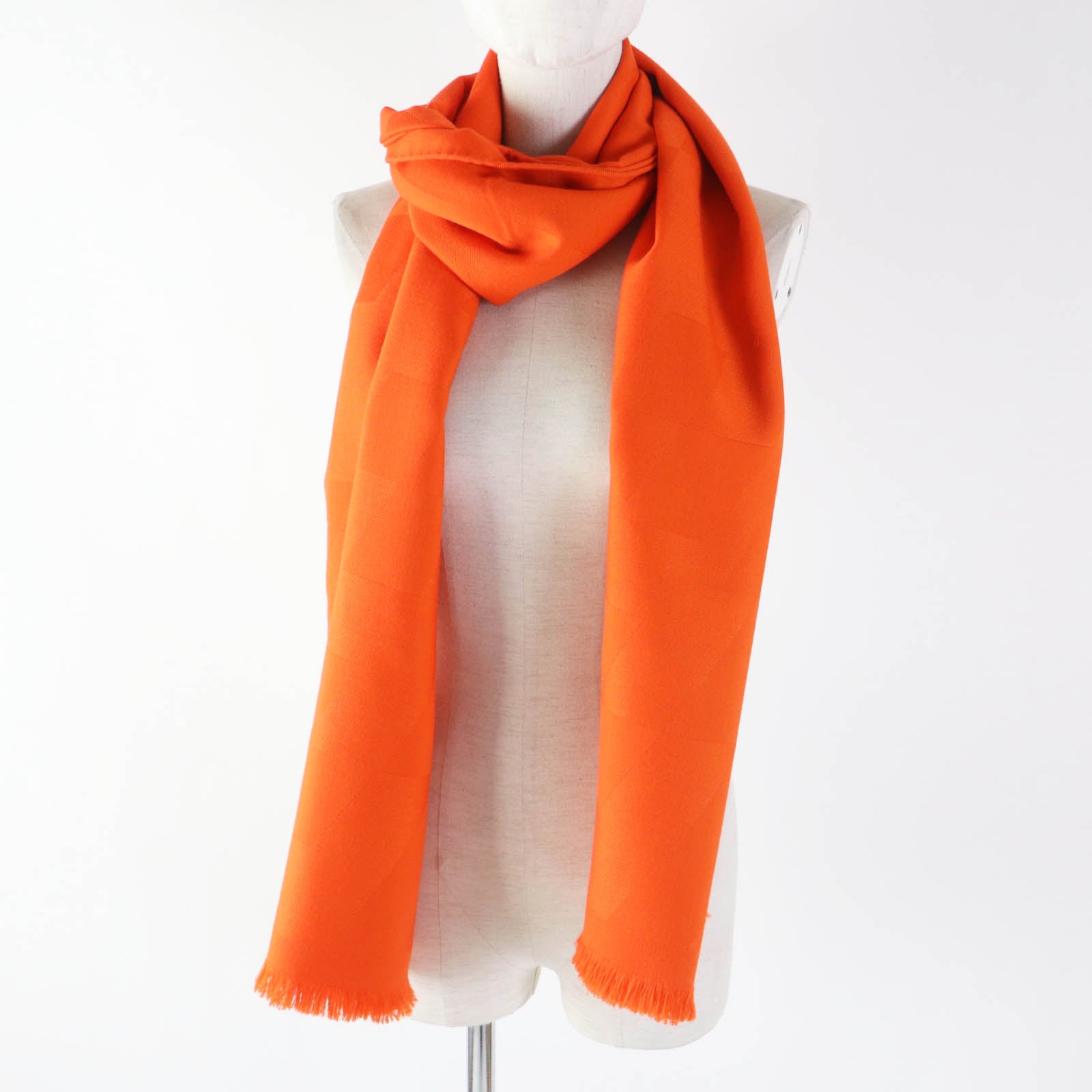 HERMES Cashmere Silk H Pattern Scarf Orange