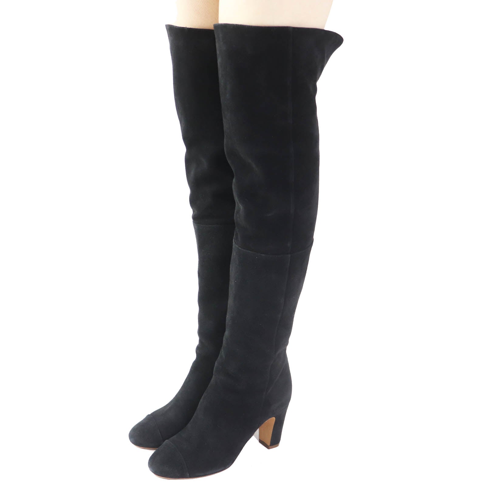 Chanel Suede Knee High Boots Black 36