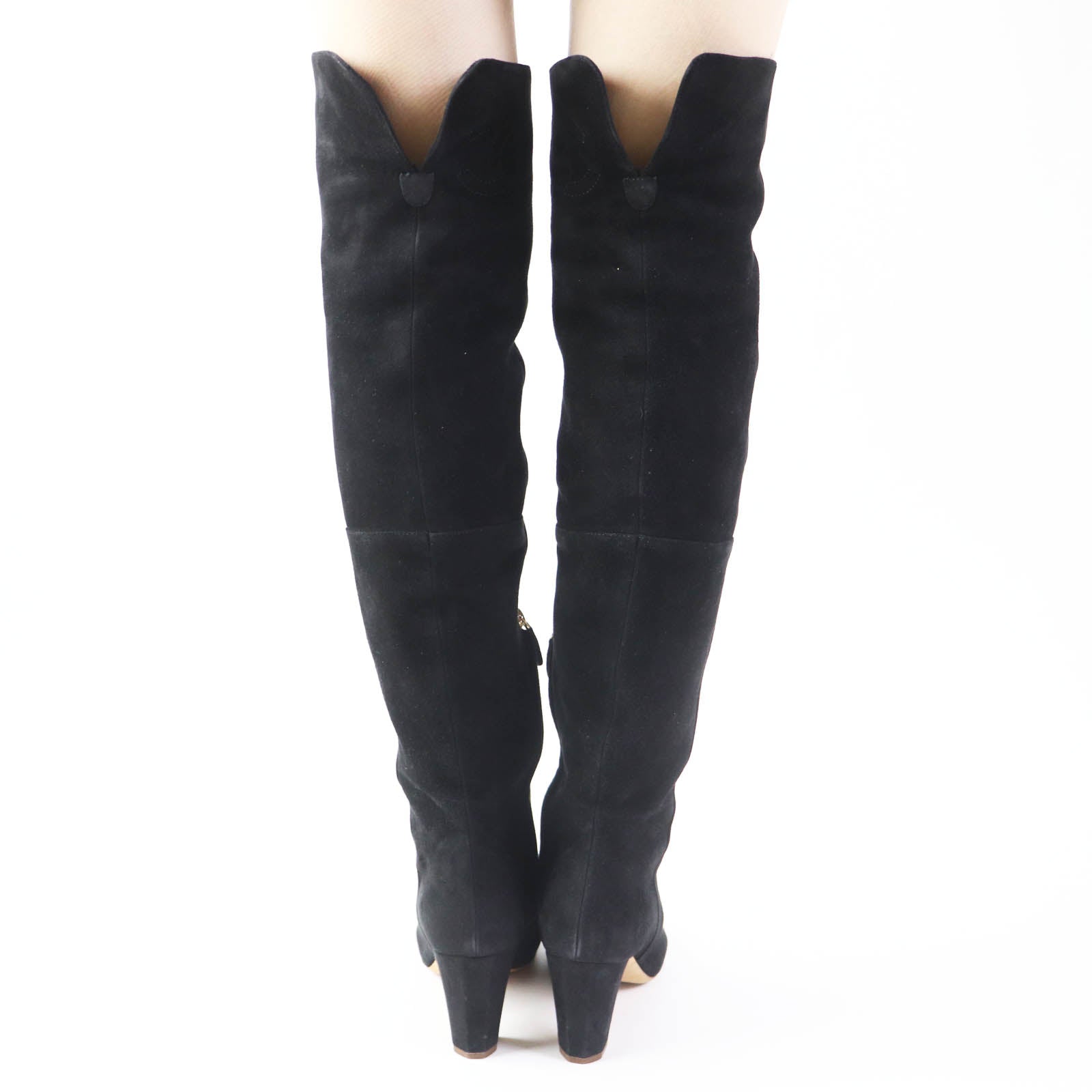 Chanel Suede Knee High Boots Black 36