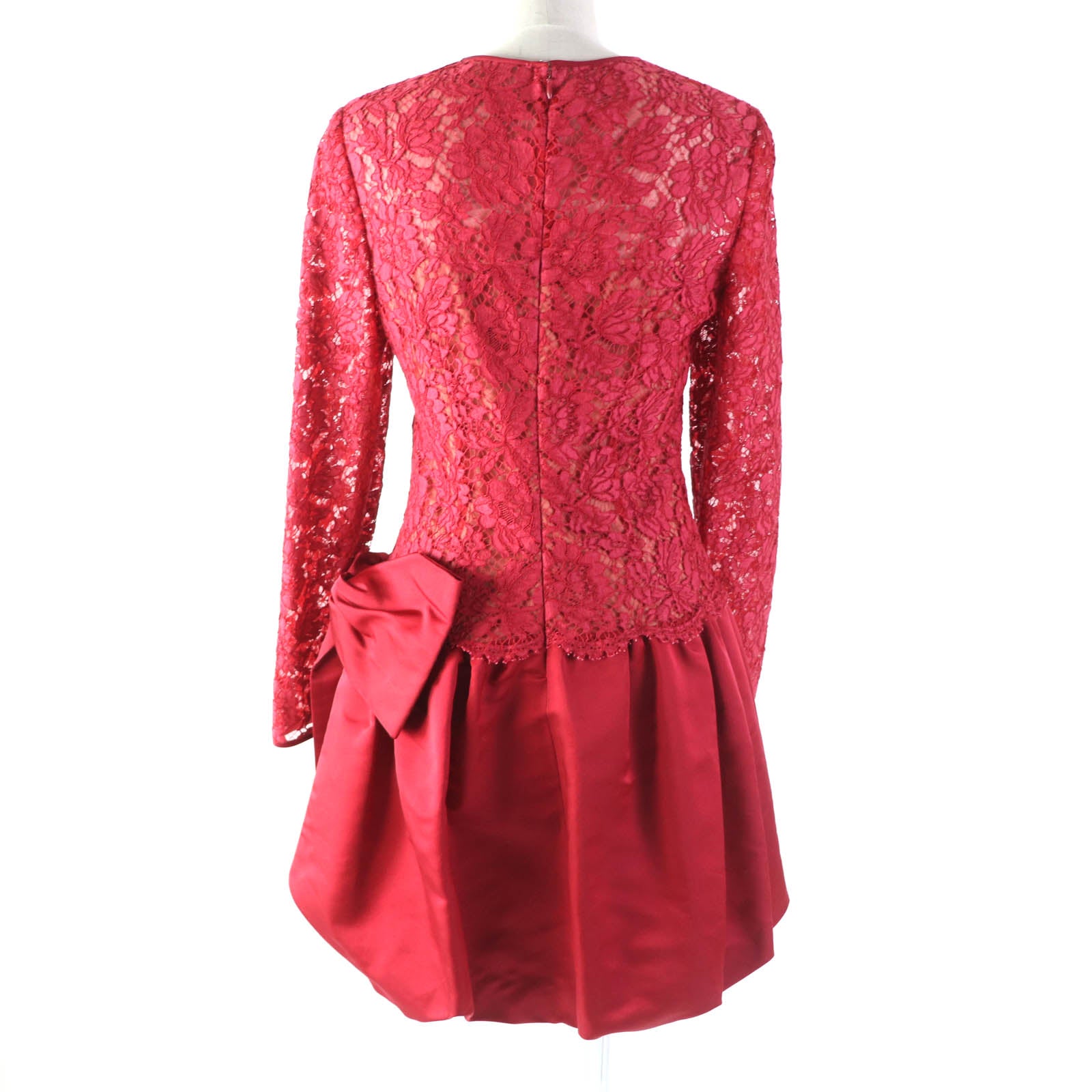 Valentino Lace Ribbon Long Sleeve Dress Red 42