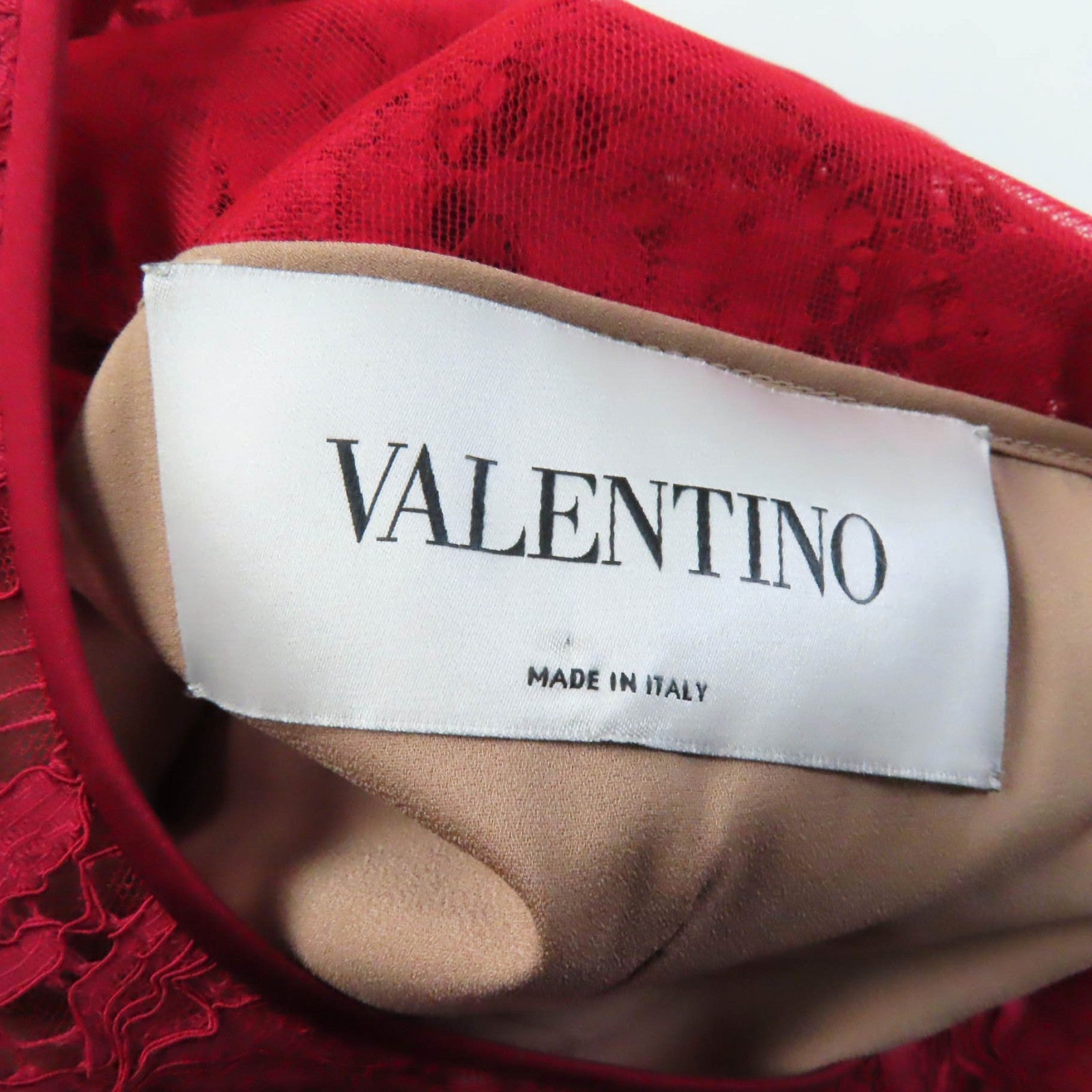 Valentino Lace Ribbon Long Sleeve Dress Red 42