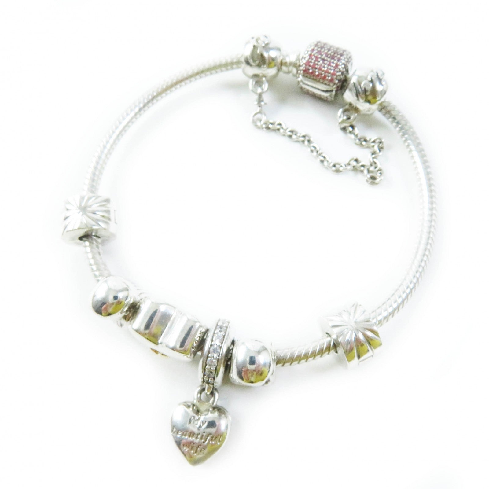 PANDORA Silver Snake Chain Bracelet with Charms